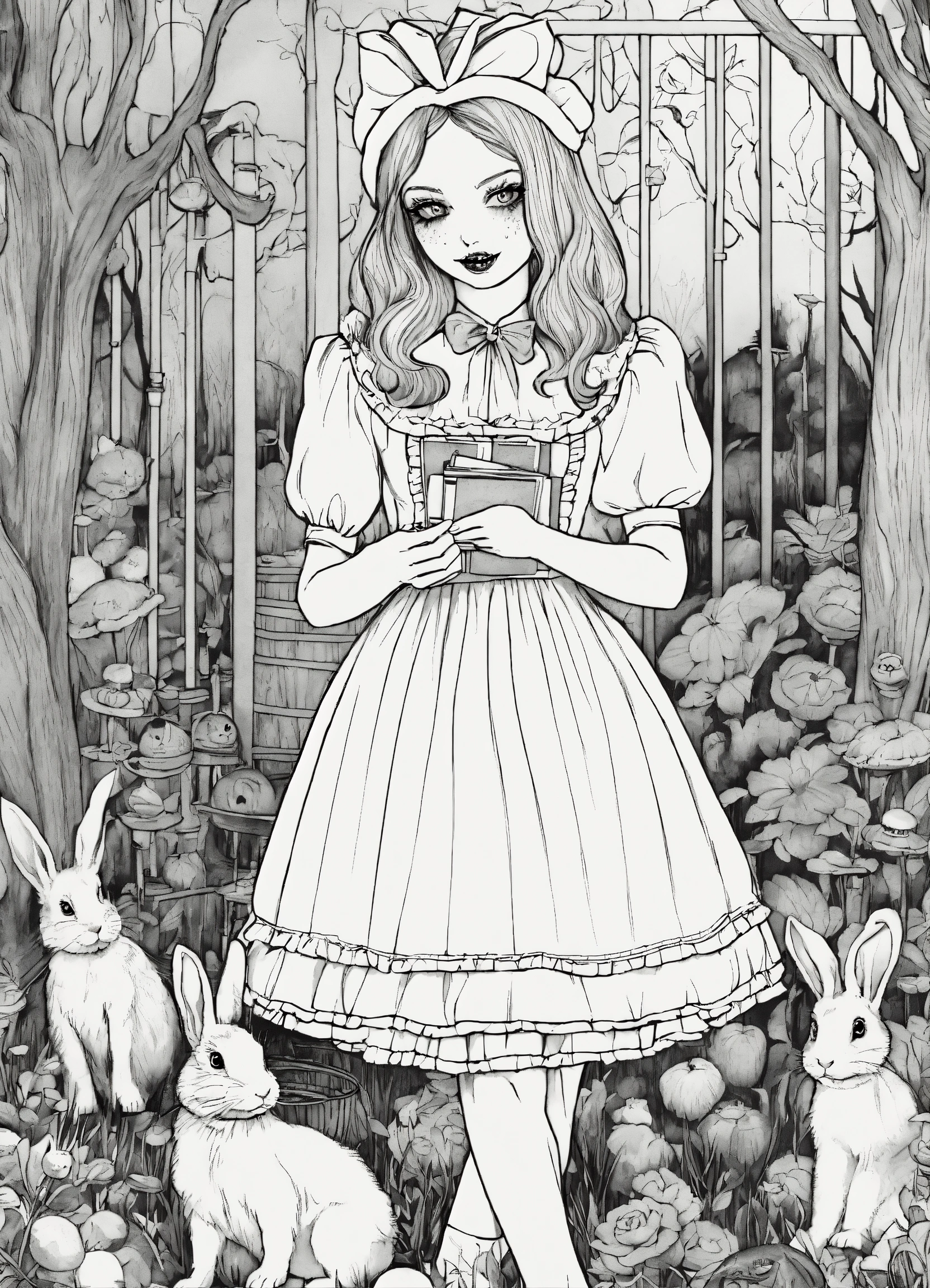 Lexica - SCARY COLORING BOOK, CREEPY IN WONDERLAND WITH WHITE RABBIT