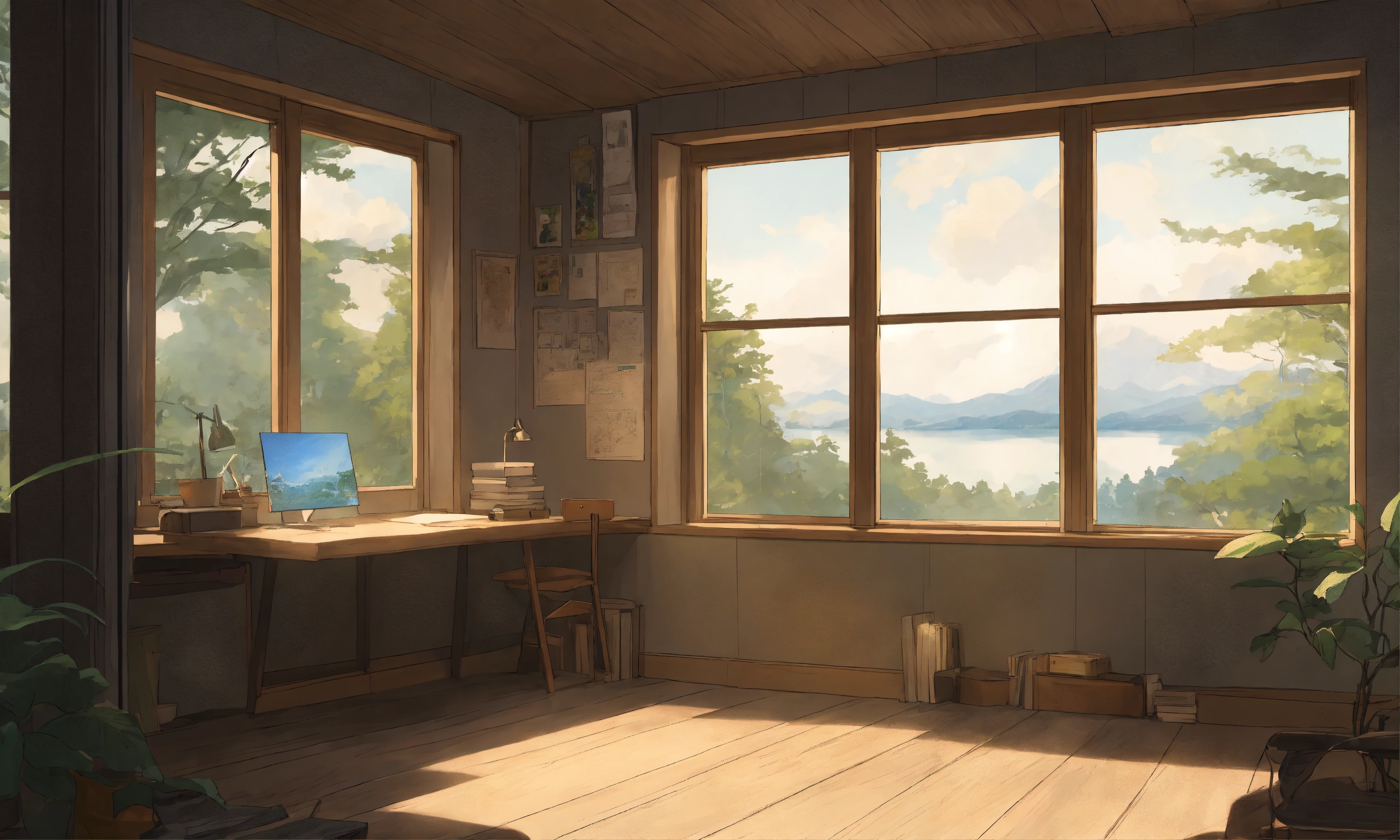 Lexica - Minimal study room in forrest house, wooden grey acrylic ...