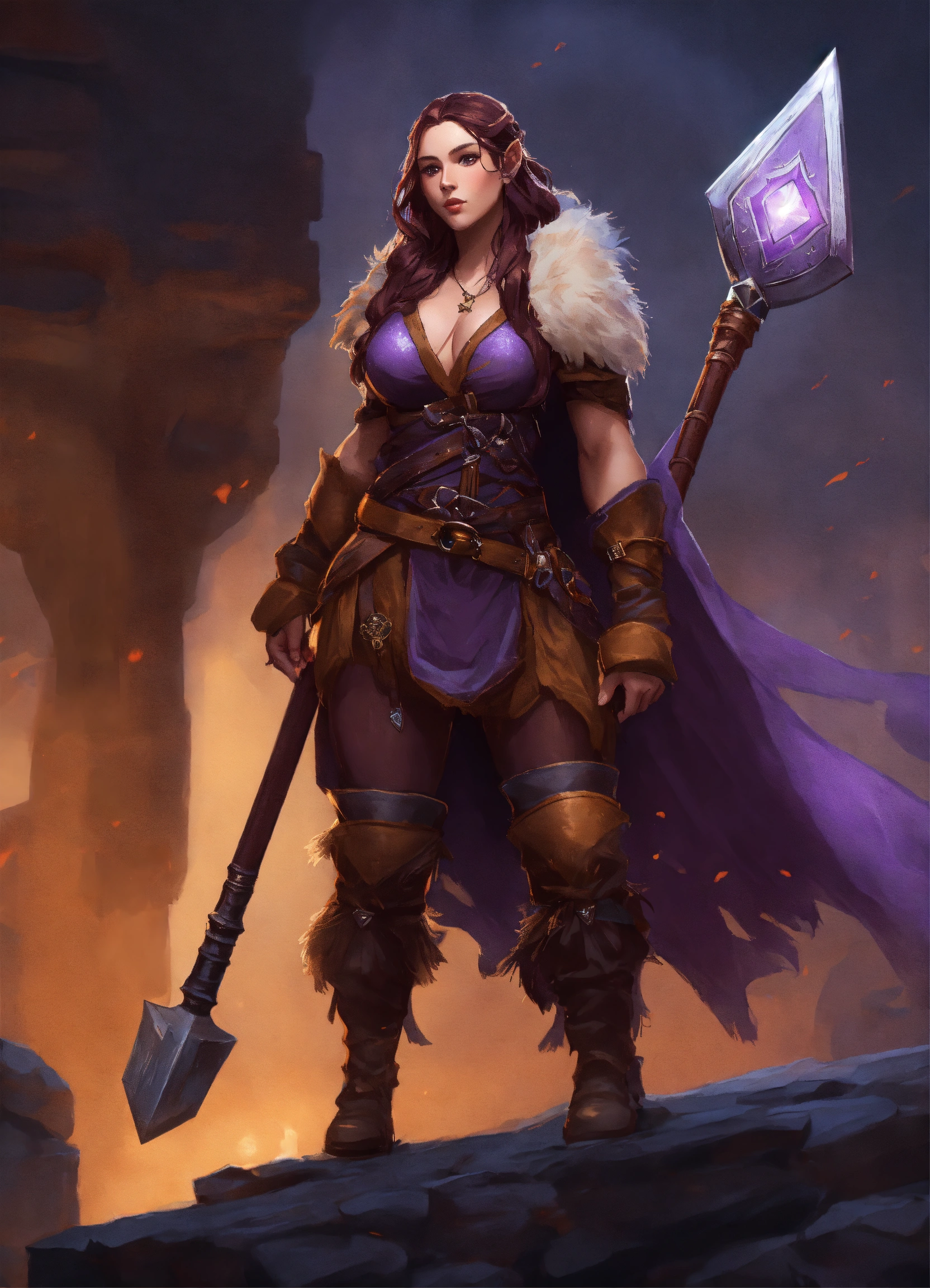 Lexica - Female hill dwarf with long purple and brown hair carry a war ...