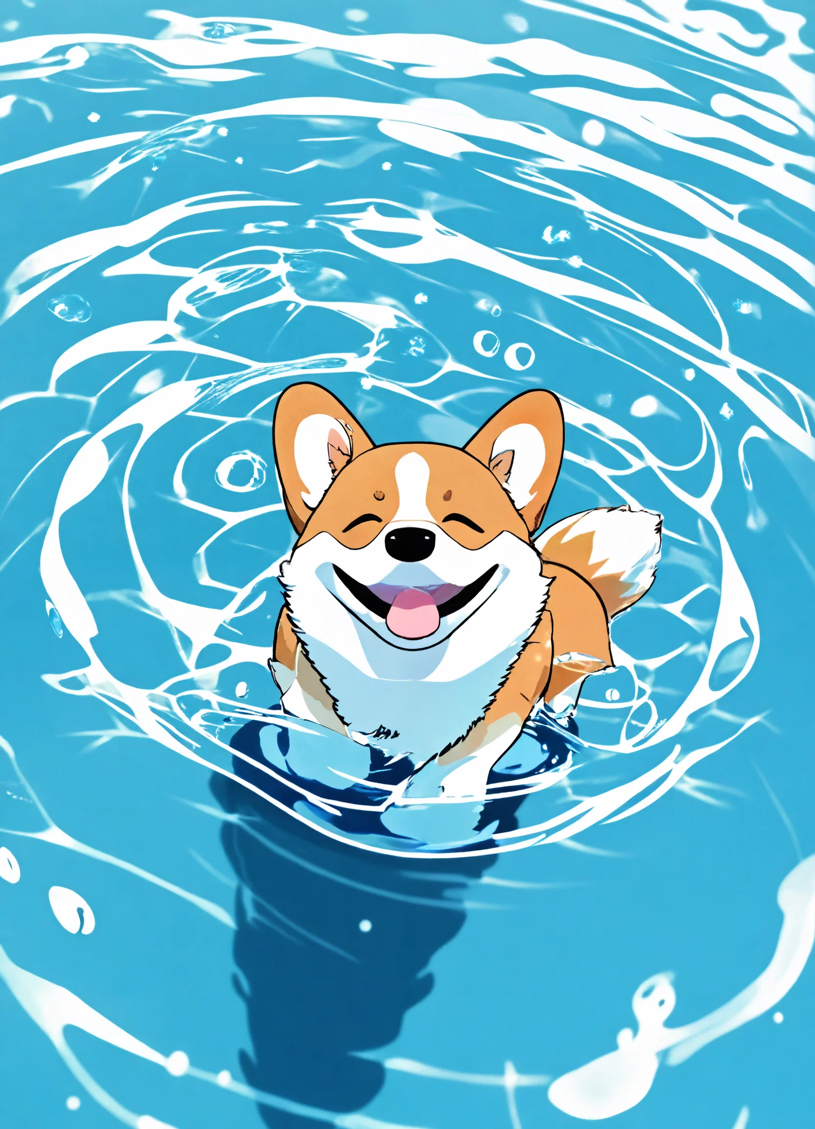Lexica - Japanese animation, panoramic, colorful, a small corgi with ...