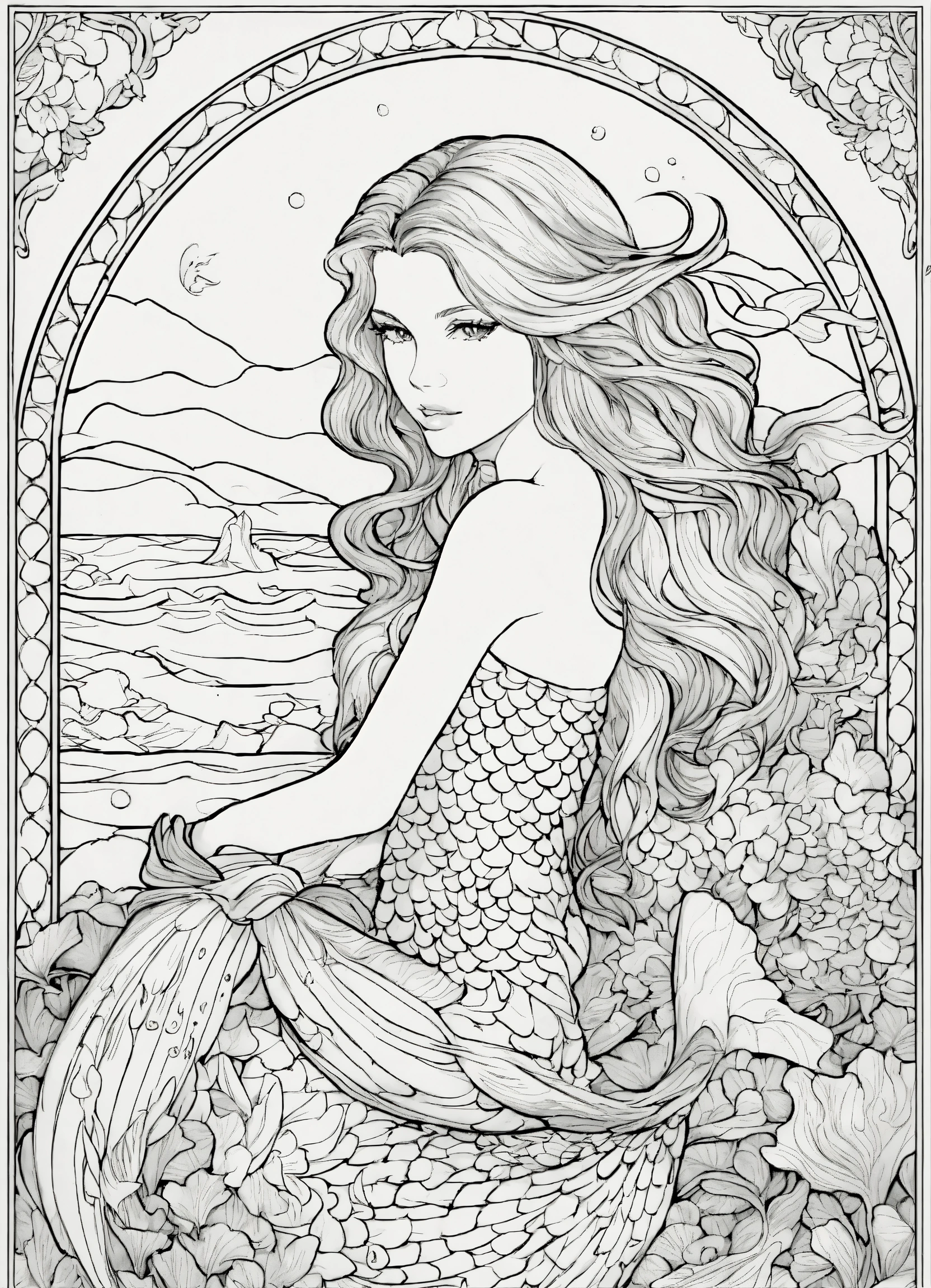 Lexica - Create an intricate and captivating uncolored mermaid ...