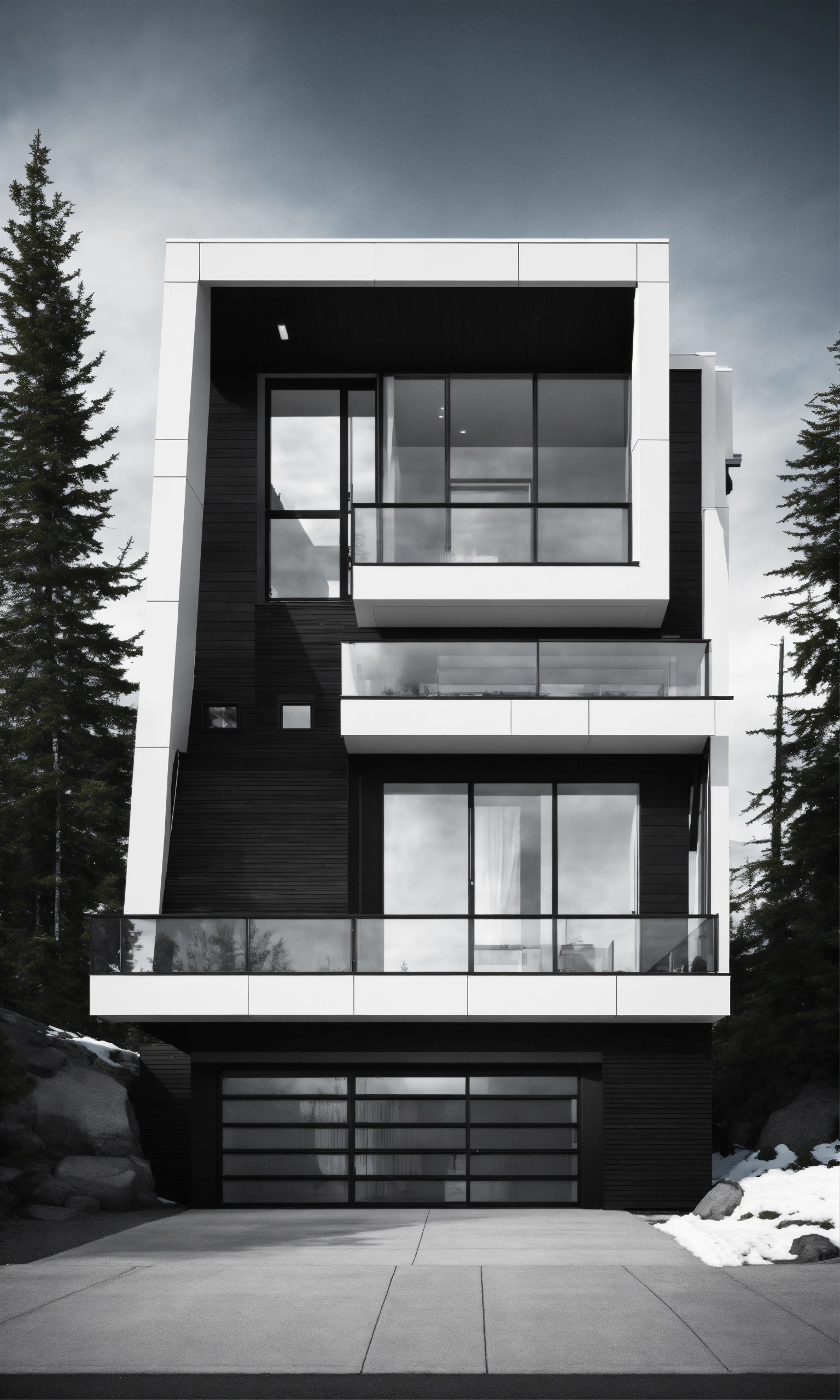 Lexica - Make a black and white skatch of a modern house in alaska