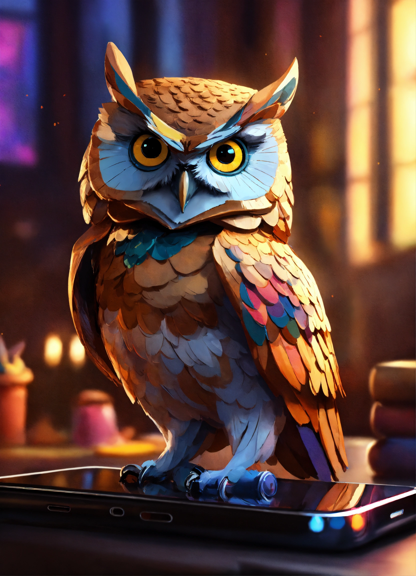 Lexica - Owl looking at a phone, elegant, digital painting, sharp focus ...