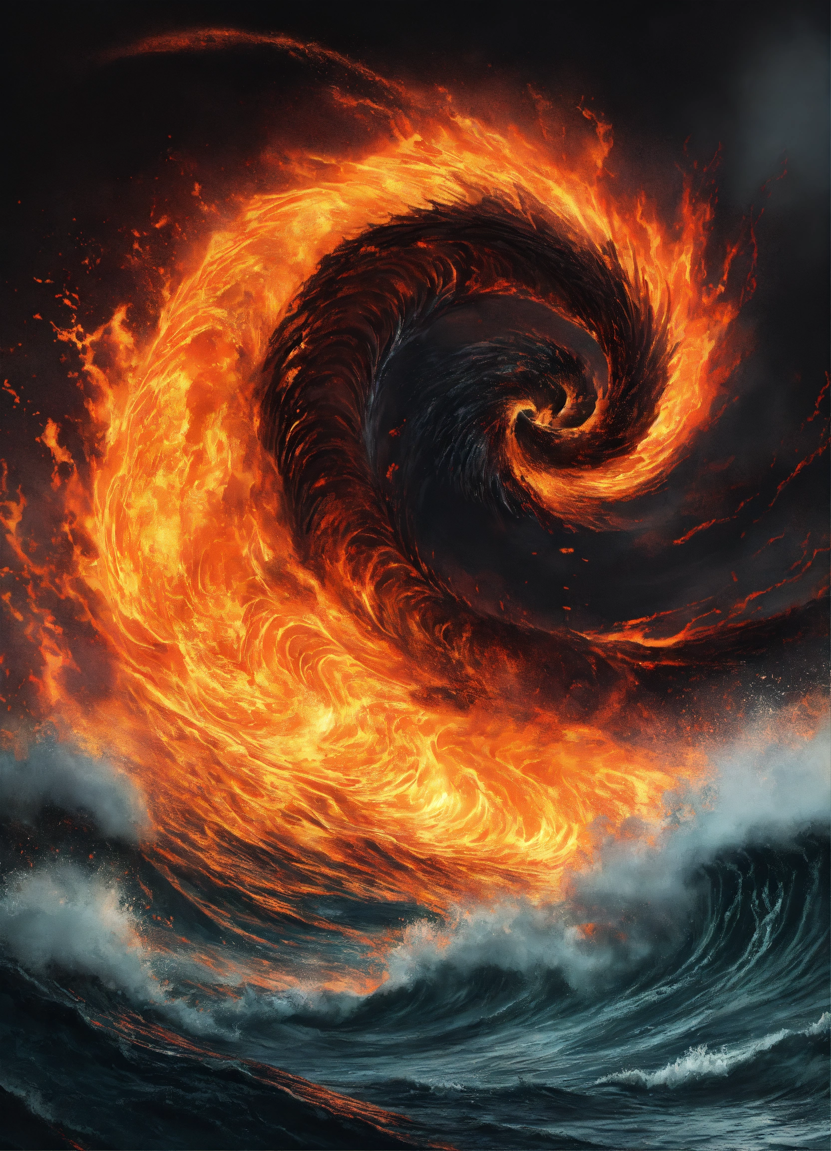 Lexica - Water waves and fire combining into a whirlwind, and a black ...
