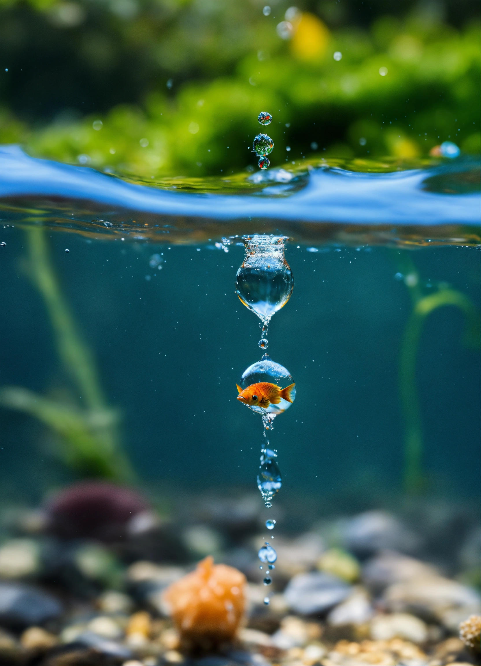 Lexica - The water drop falls below the water surface, it morphs into a ...
