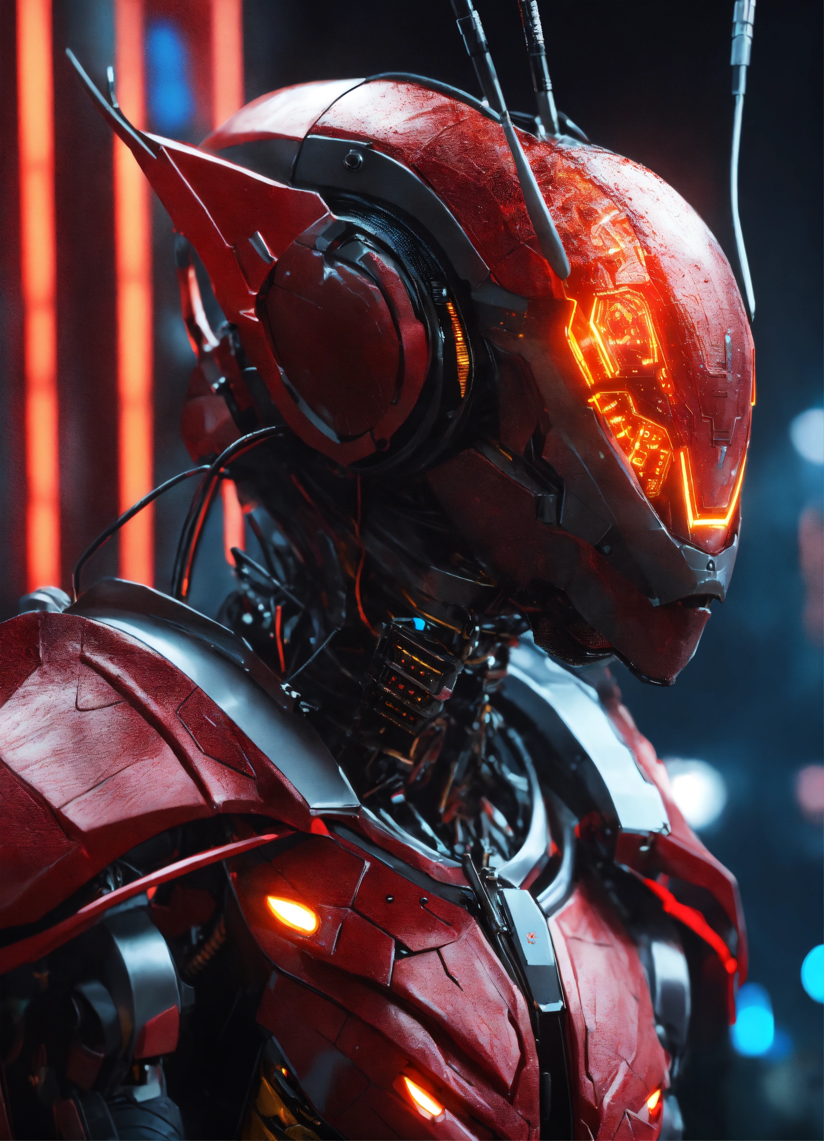 Lexica - Close up of cockroach faced humanoid with red glowing eyes ...