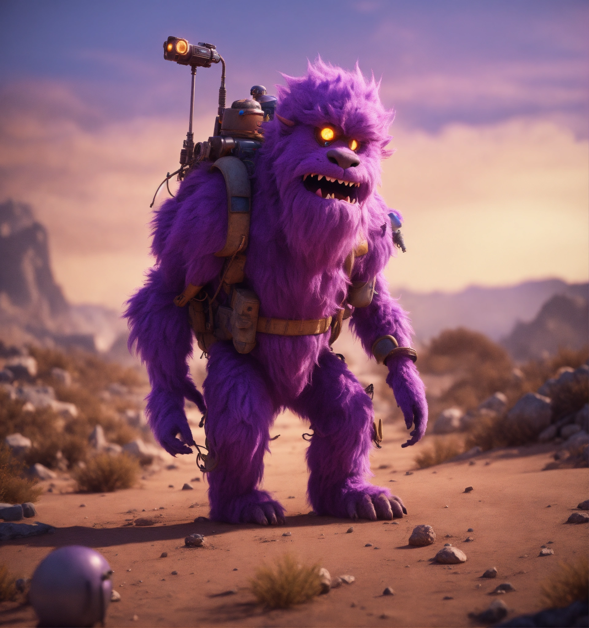 Lexica - Zoom out on a hairy violet colored monster cartoon character ...