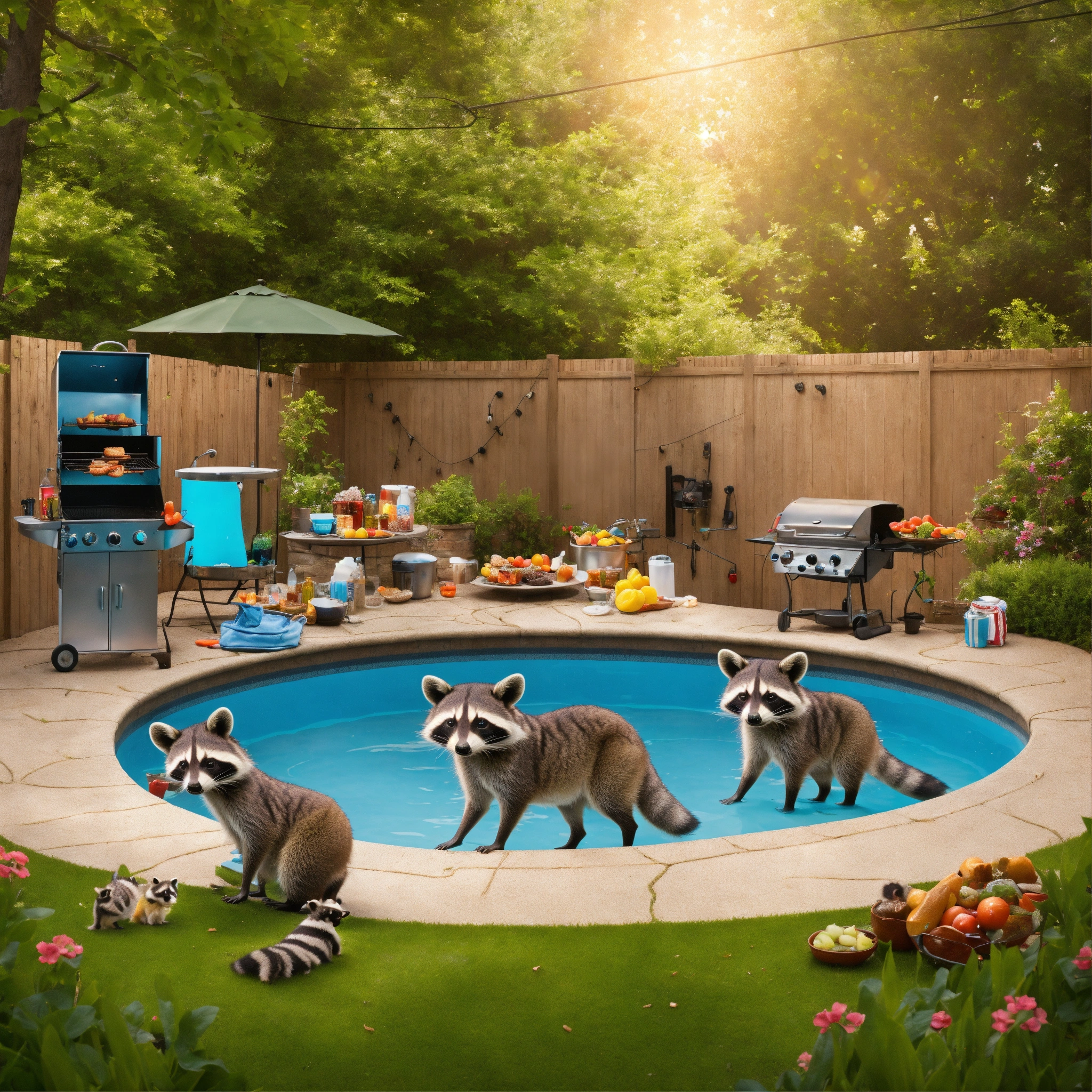 Lexica - A raccoon family celebrating Labor Day in their backyard that ...