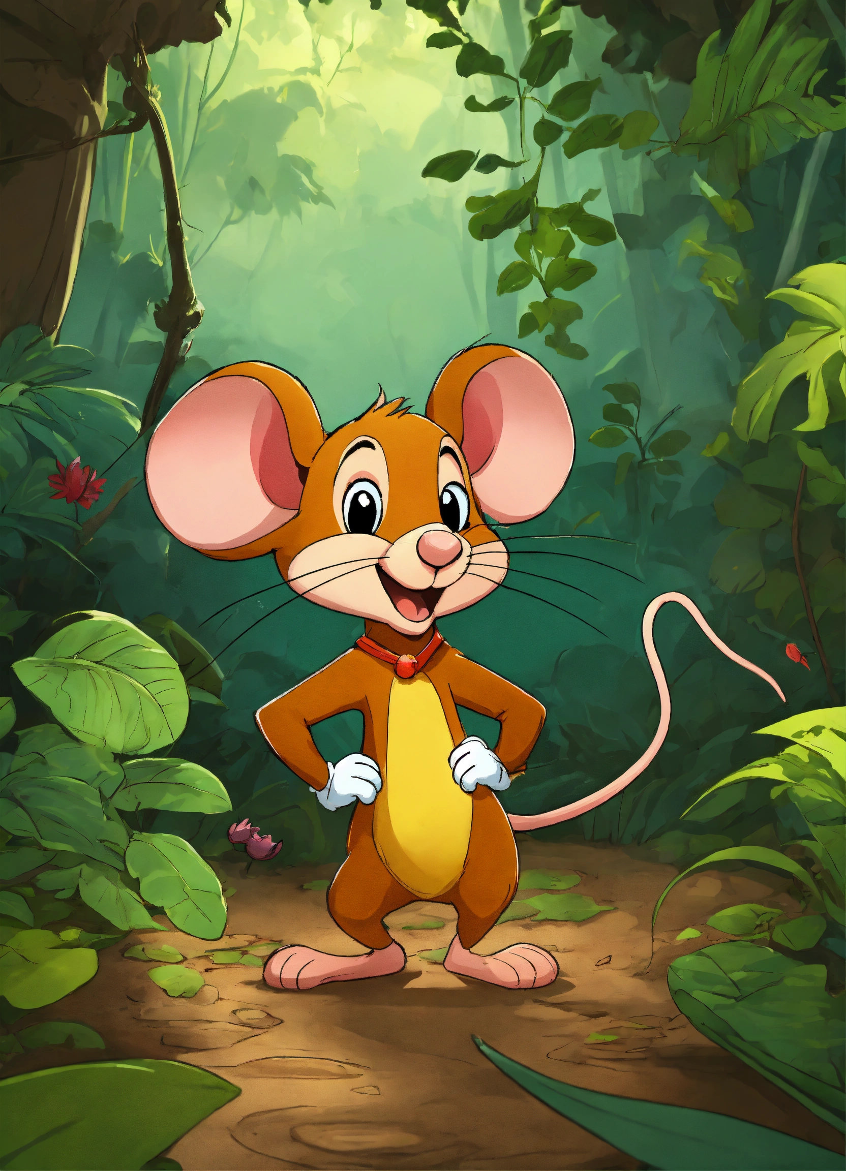 Lexica - Cartoon mouse walking in jungle