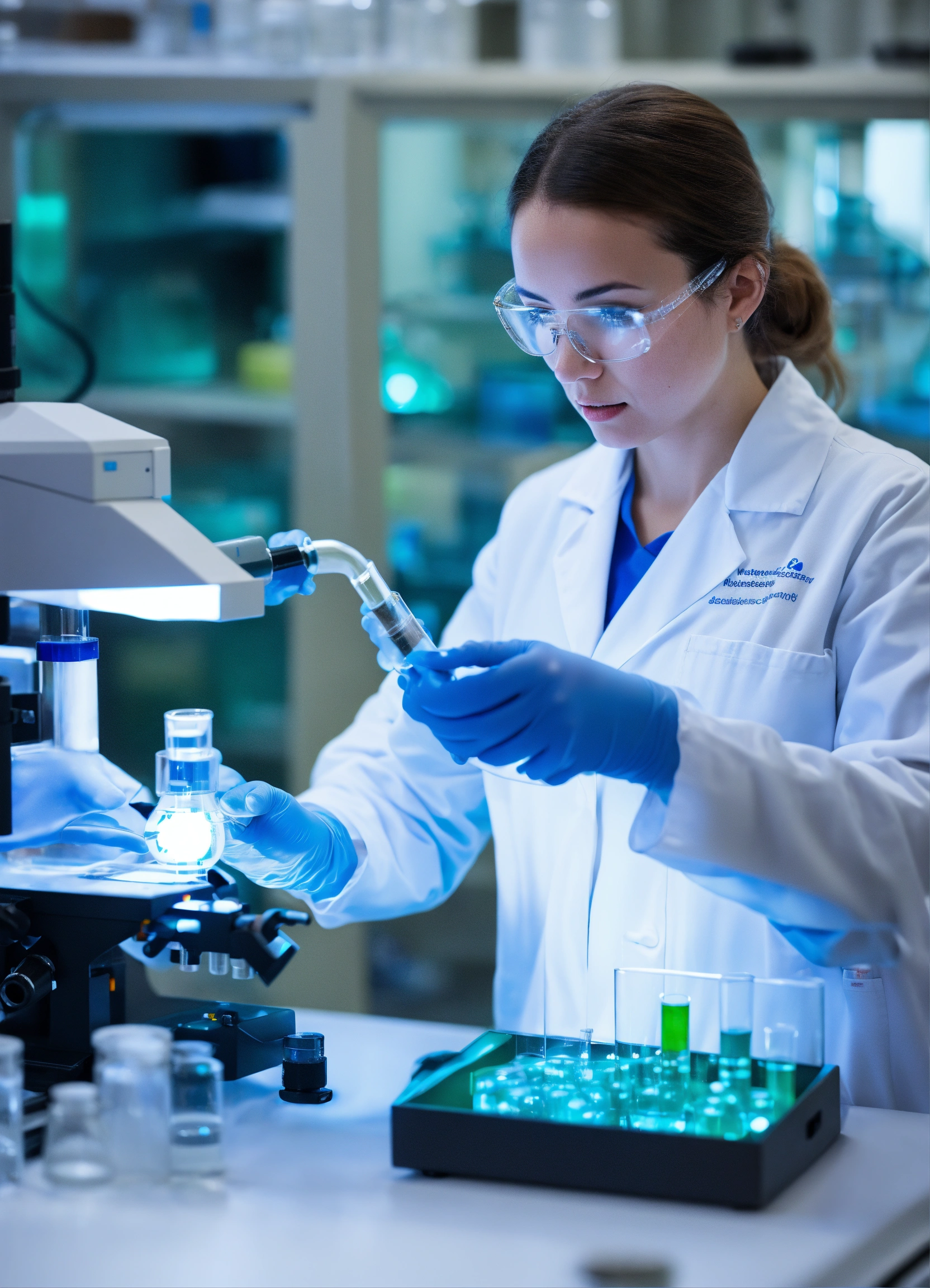 Lexica - Female scientist in a white labcoat performing molecular ...