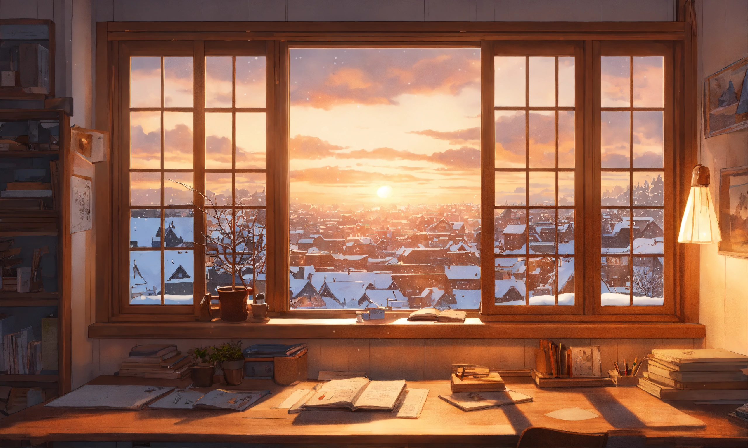 Lexica - Wooden study desk against white wooden walls, big window above ...