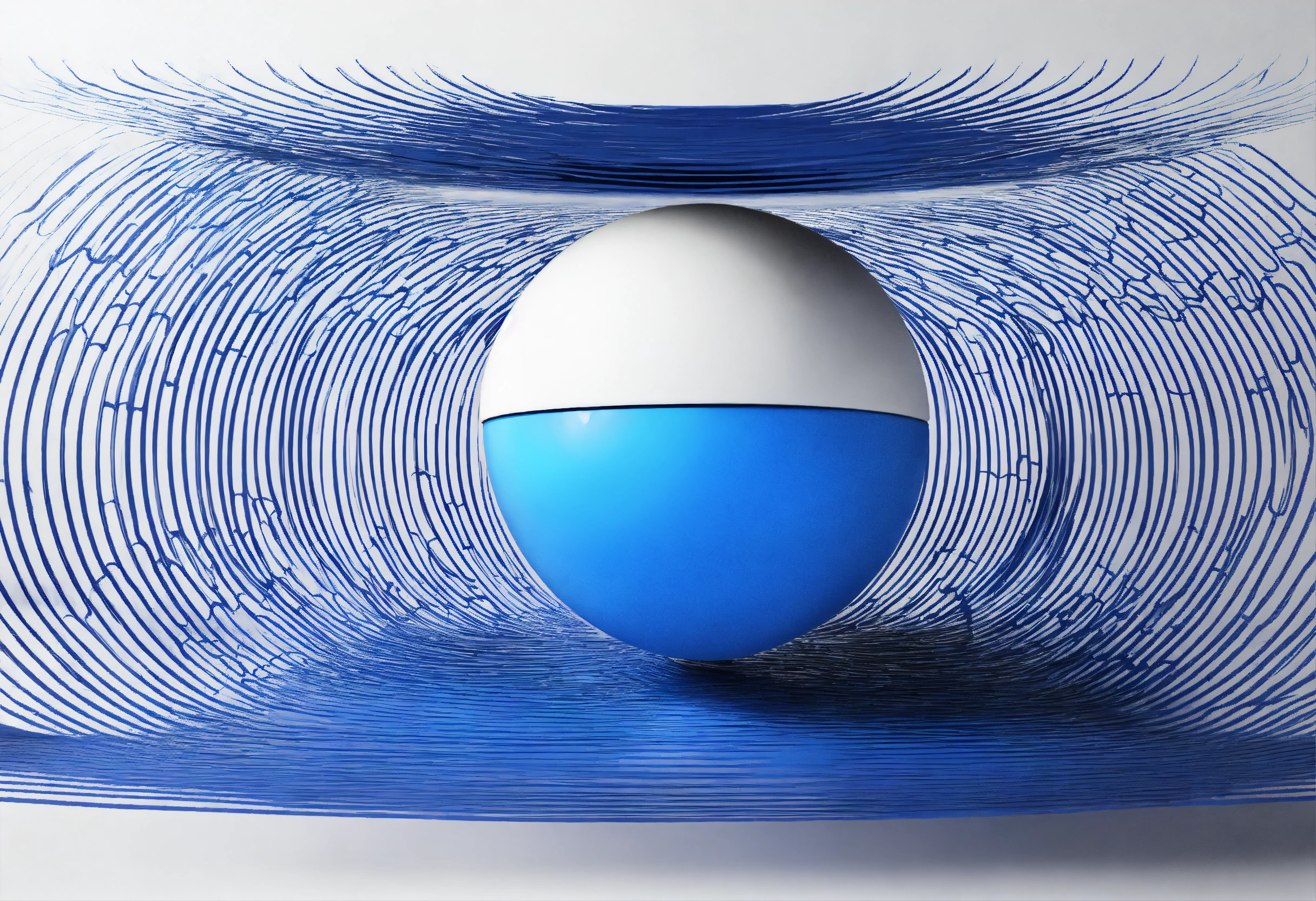 Lexica - Blue sphere, ball, line art, on white background