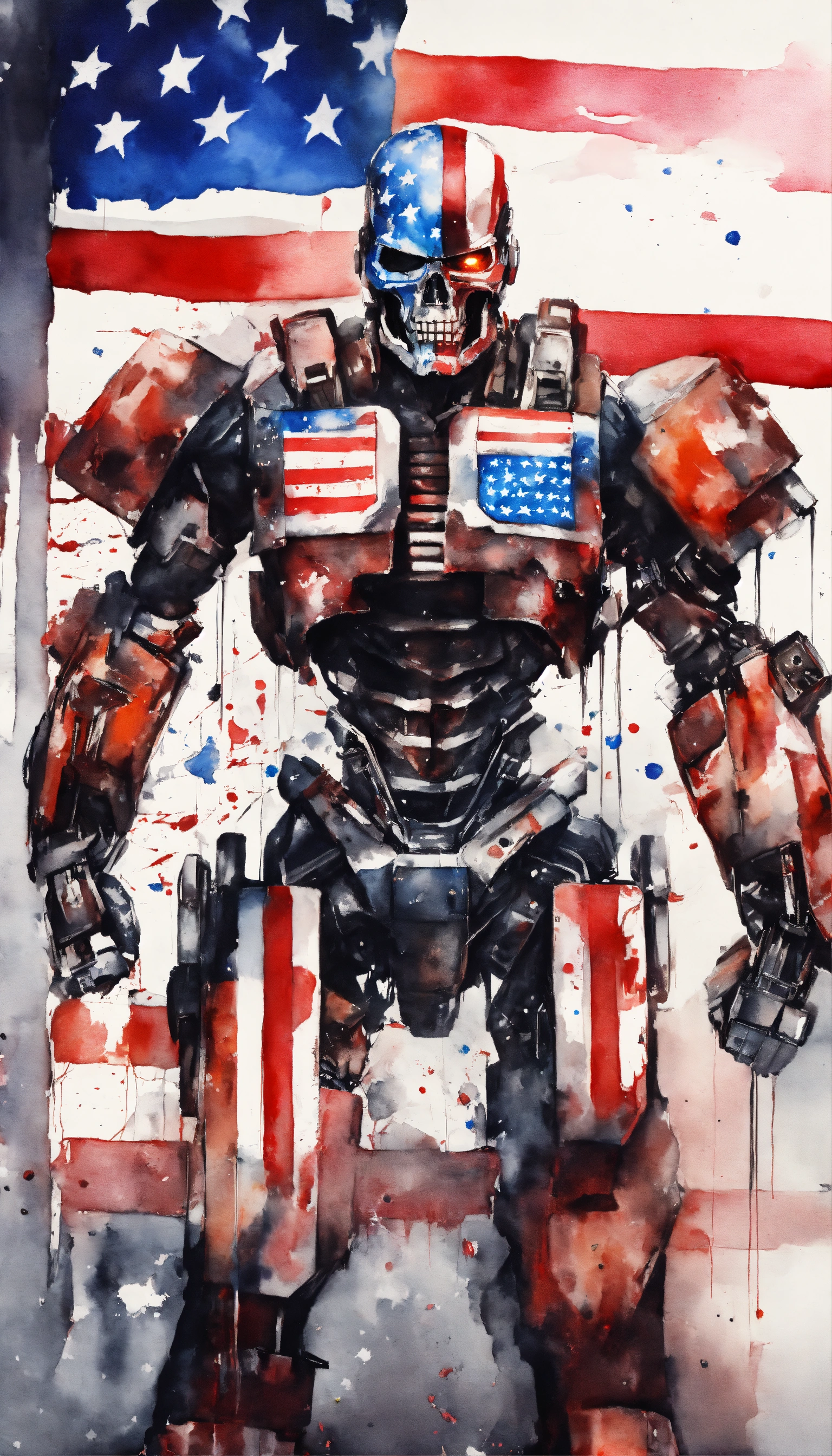 Lexica - Angry American flag cyborg flying in brutal terminator costume ...