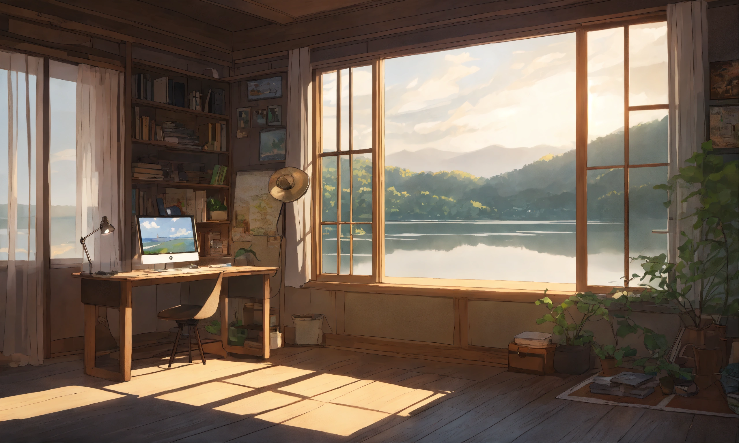 Lexica - Minimal study room in forrest house, wooden grey acrylic ...