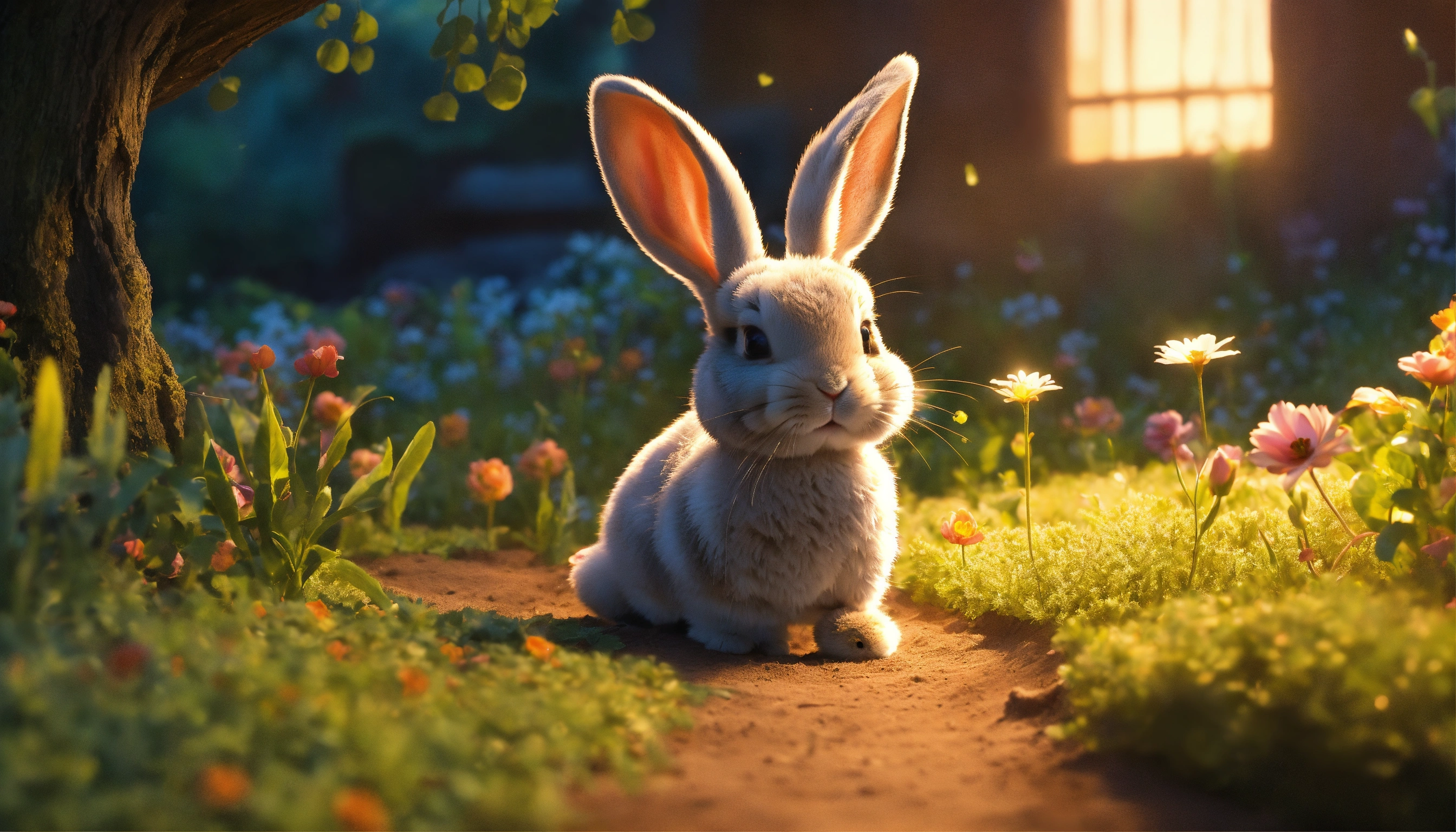 Lexica - Hello, bunny. He hops in the garden, finding a warm burrow to ...