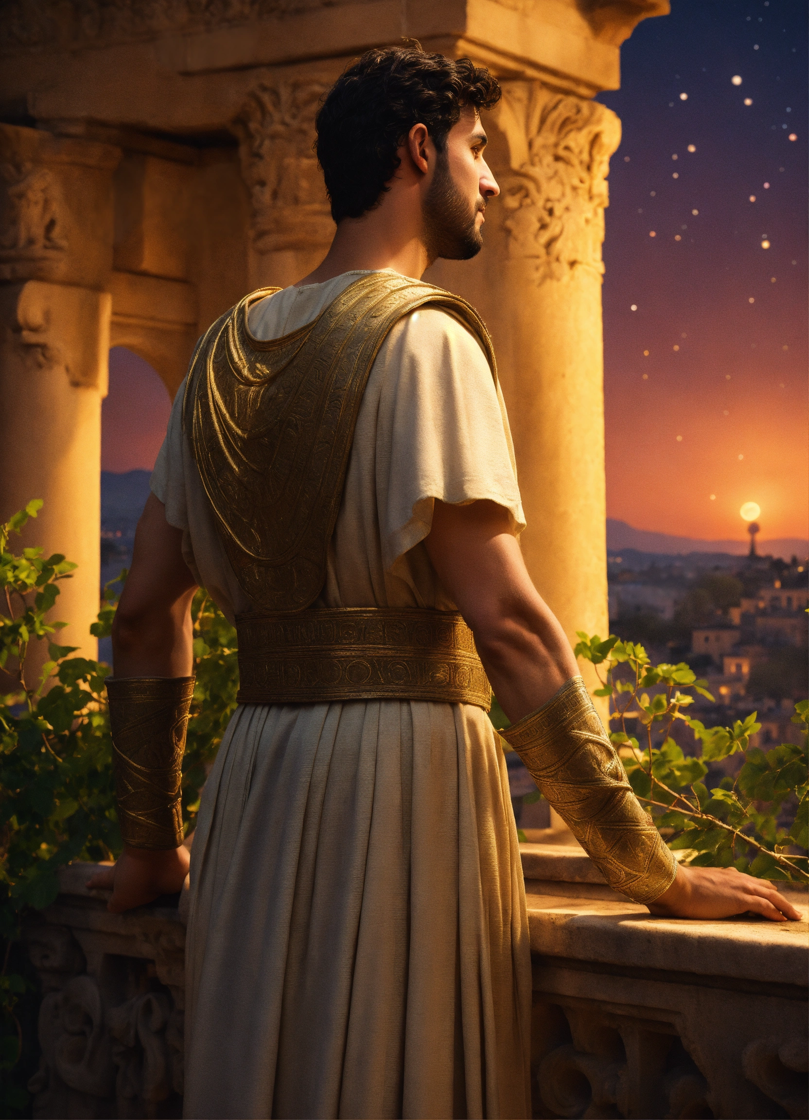 Lexica - Back view of a young tall noble thin athletic hieratic ...