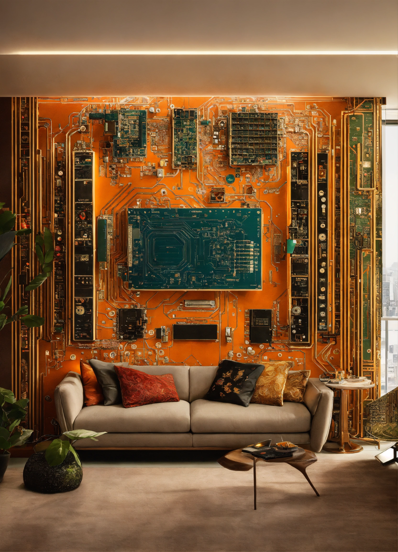 Lexica - Imagine a modern and technology-inspired living room with a ...