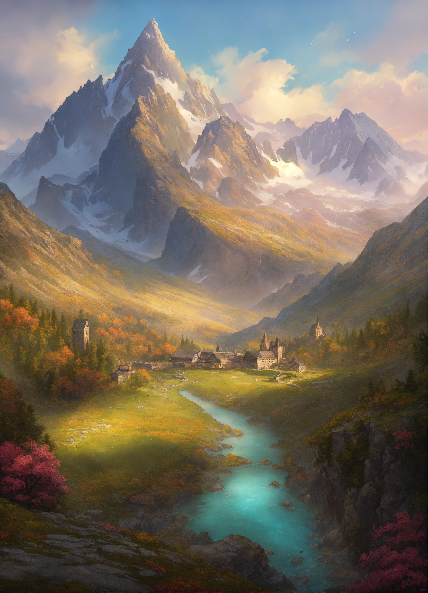Lexica - Image of a medieval landscape with a large mountain in the ...