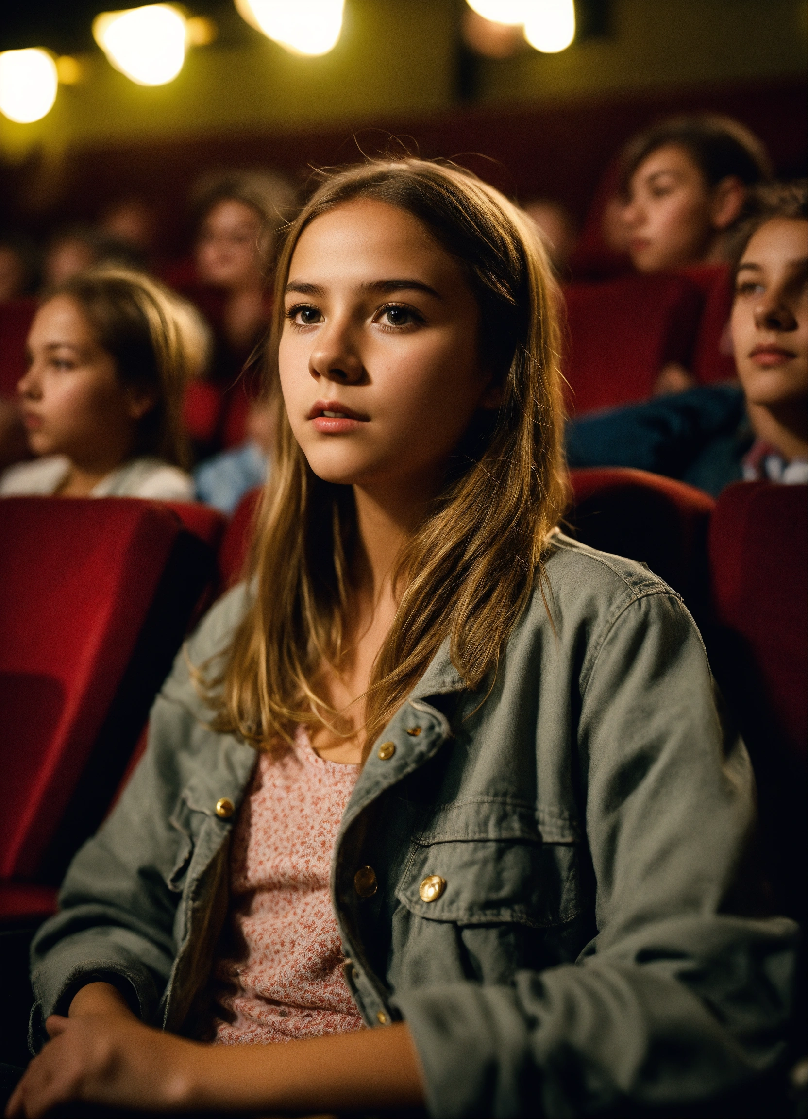 Lexica - Young girl in a cinema, looking at the camera