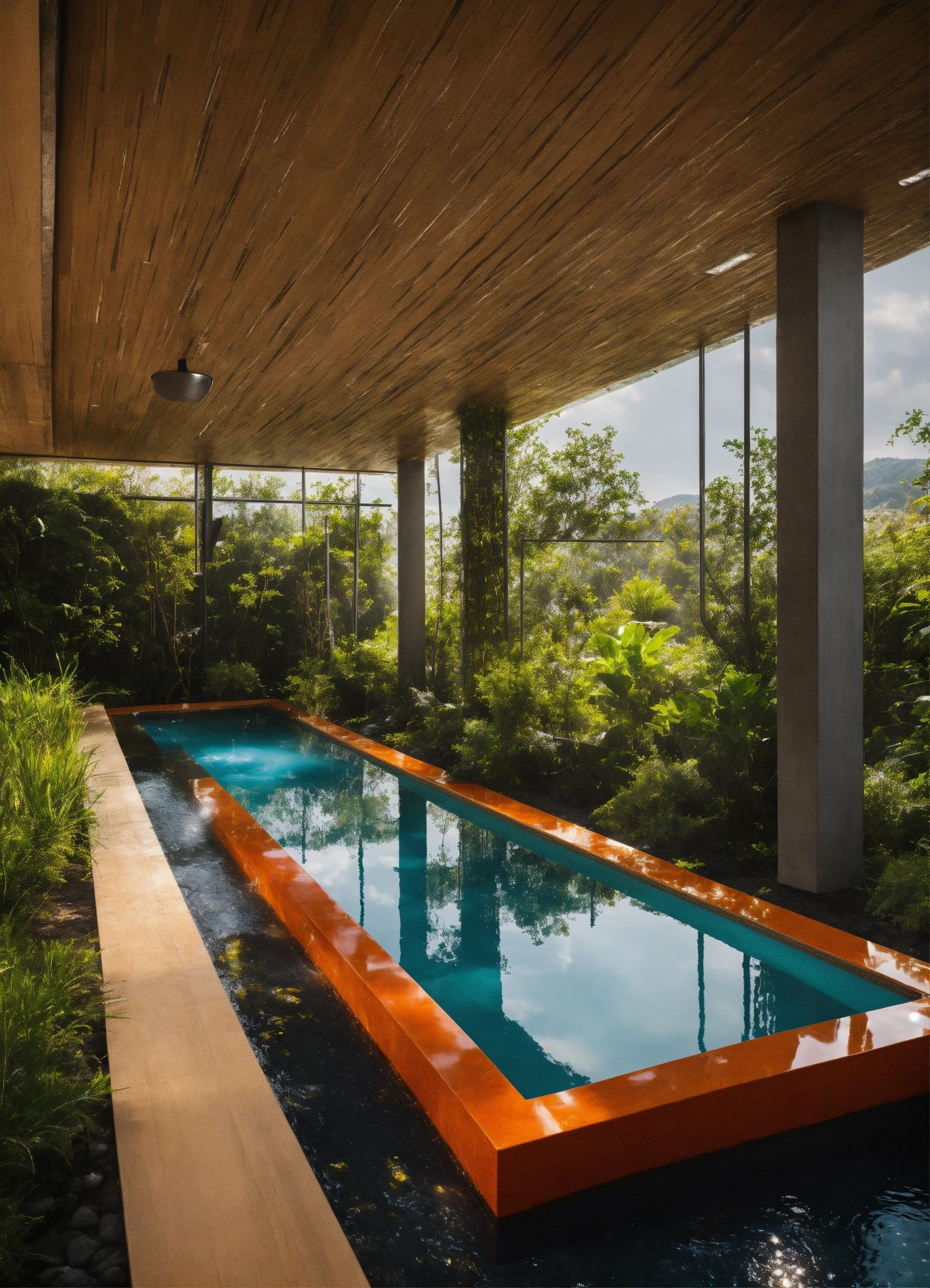 Lexica - Show a future with floating pools, in the future. With rubber ...