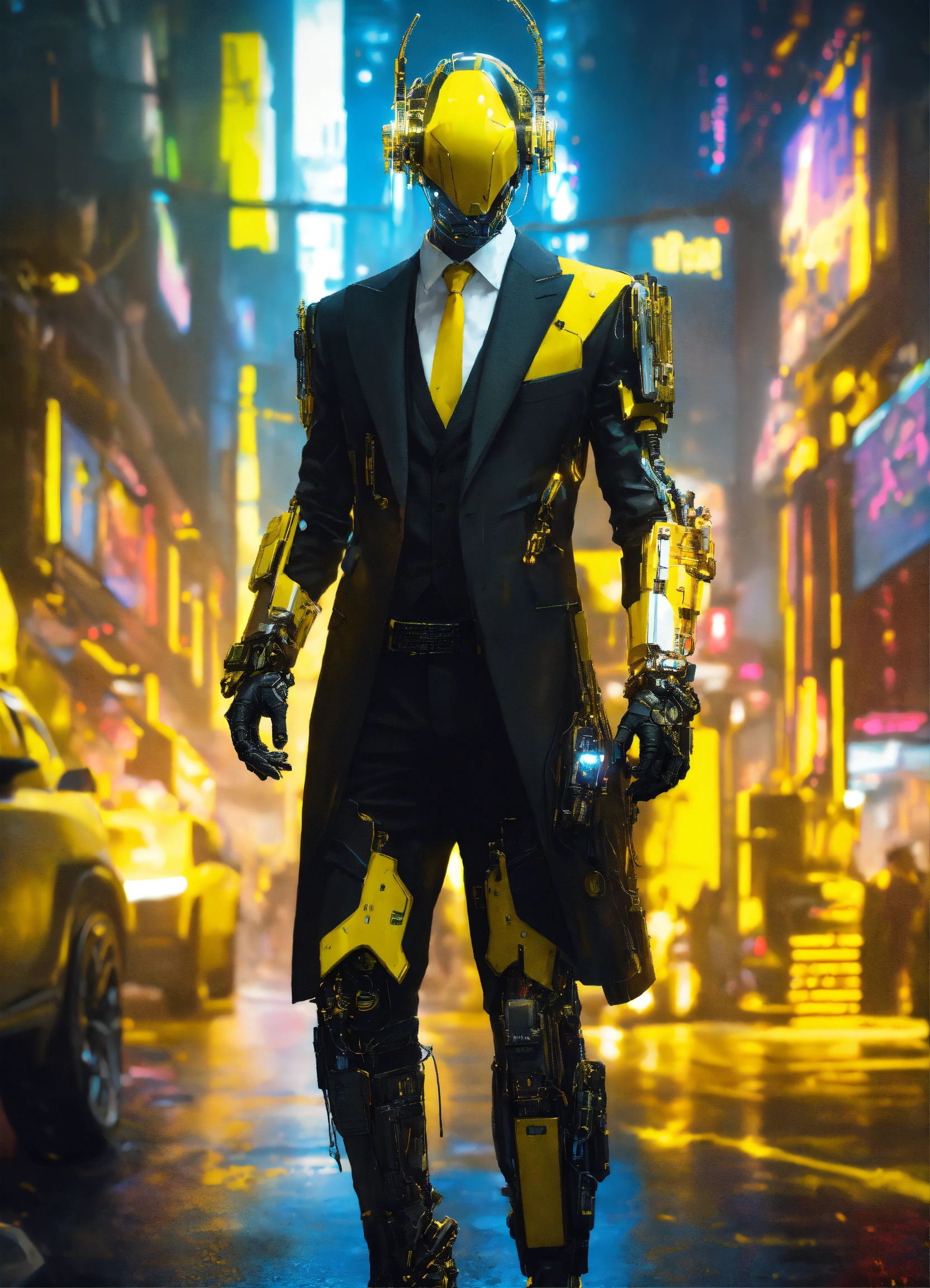 Lexica - Cyberpunk cyborg with yellow cybernetic parts. Mostly human ...