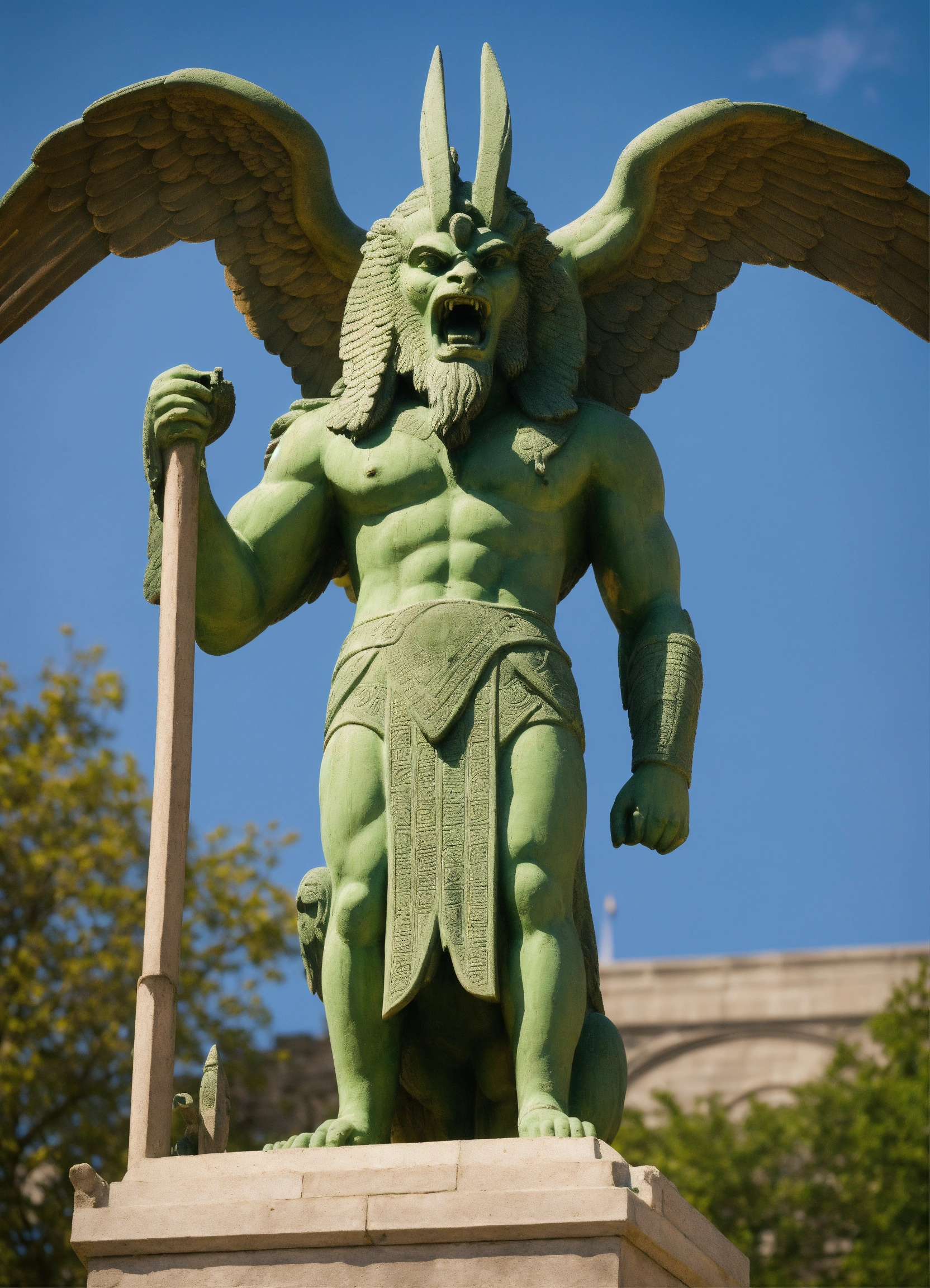 Lexica - Greenish statue of an Assyrian demon. Very evil expression and ...