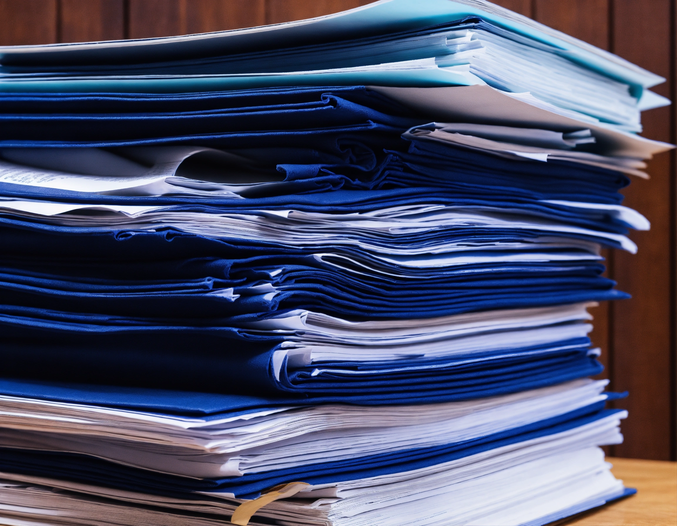 Lexica - Pile of paperwork like contracts with a navy blue colour theme