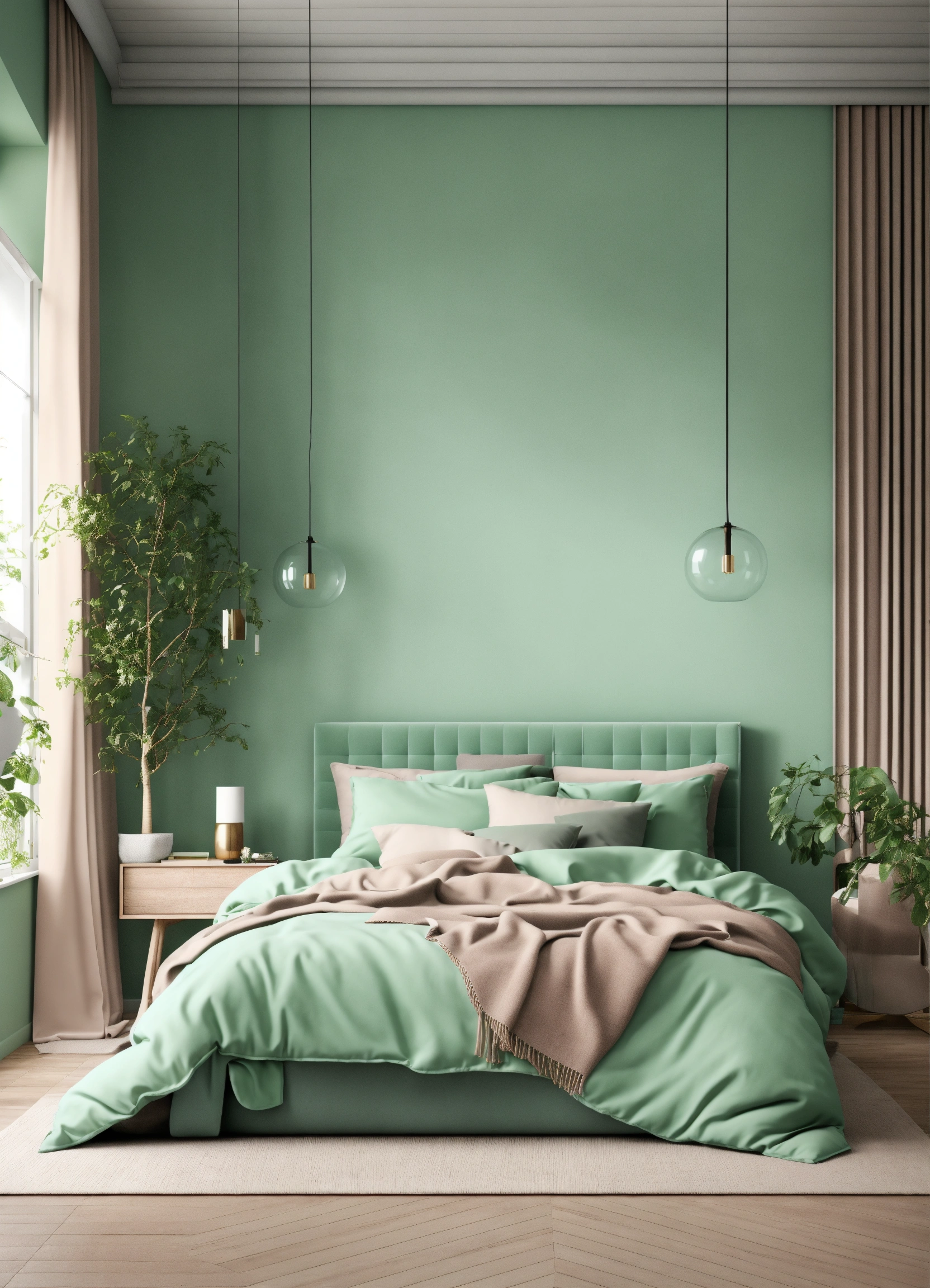 Lexica - Bedroom interior in soft mint tones, modern style in the ...