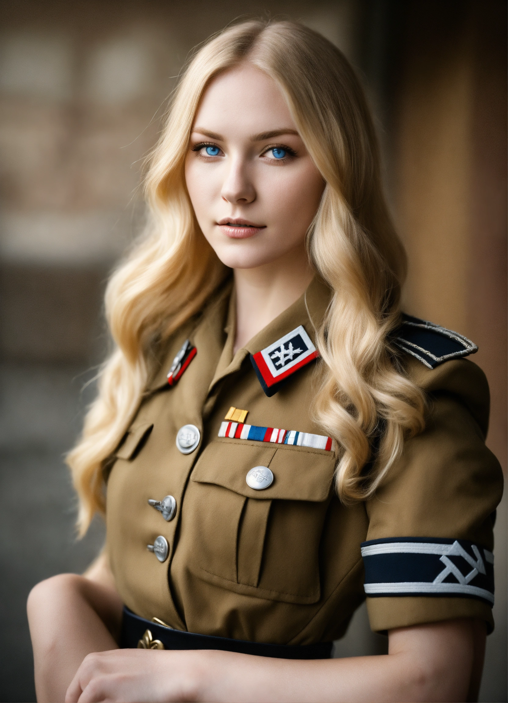 Lexica Beautiful Woman With Long Blond Hair Blue Eyes Pale Skin Wearing An German Ww2 Uniform 