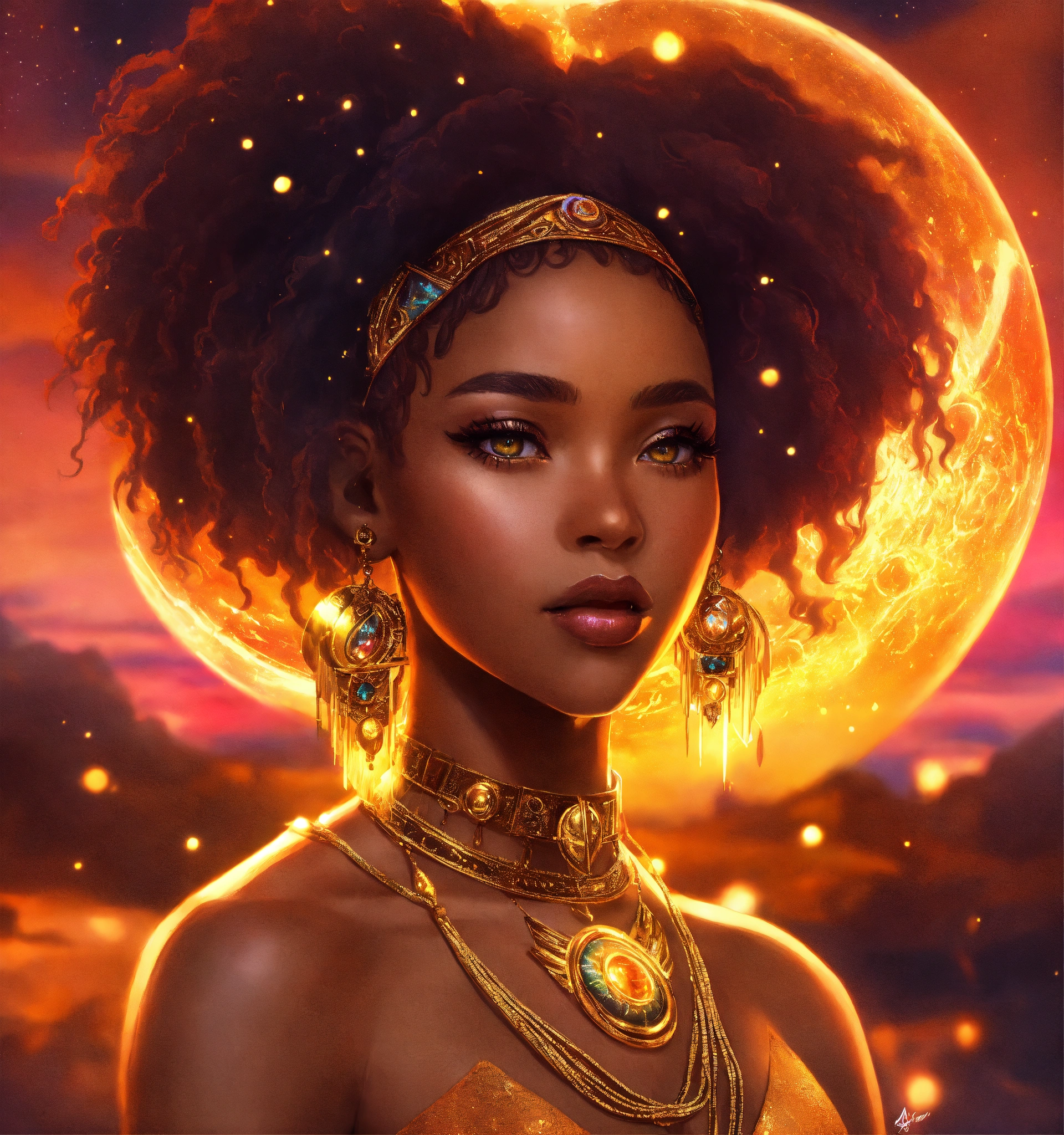 Lexica - Cute waifu, powerful AFRICAN goddess, afro-futurism, big amber ...