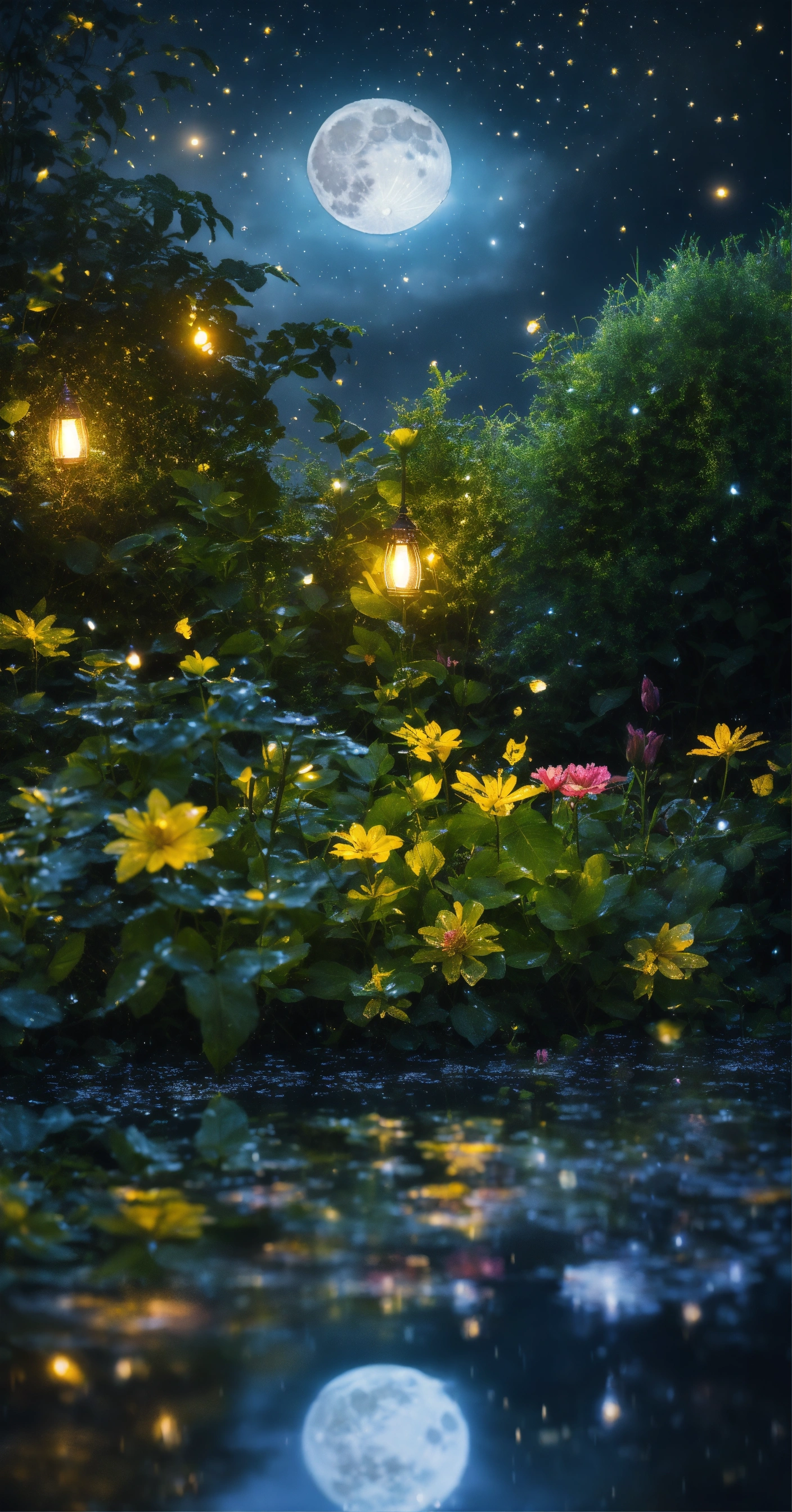 Lexica - A starry night in the garden after the rain, wet, full of ...