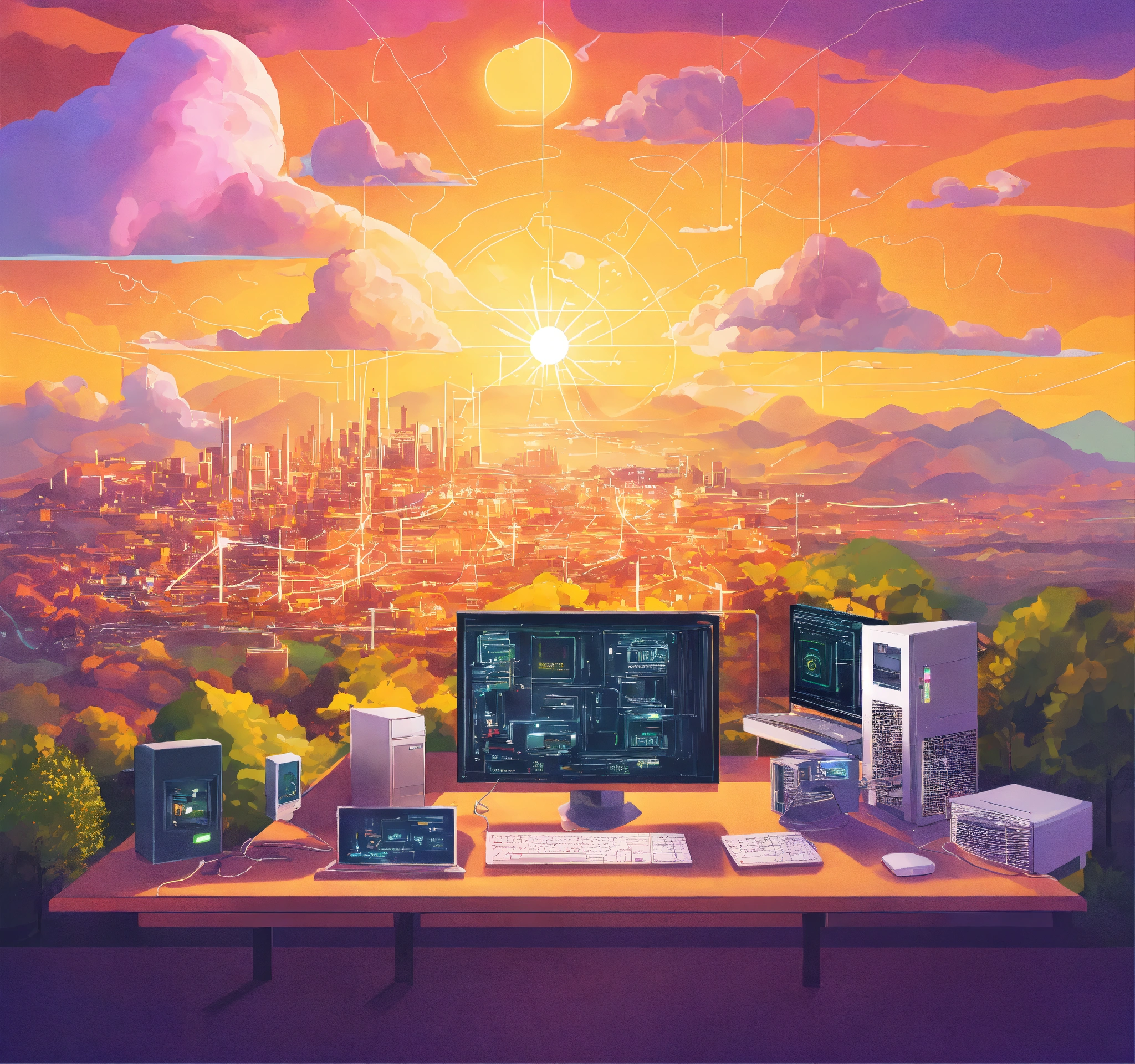 Lexica - Please generate a lively artwork of computers and ...