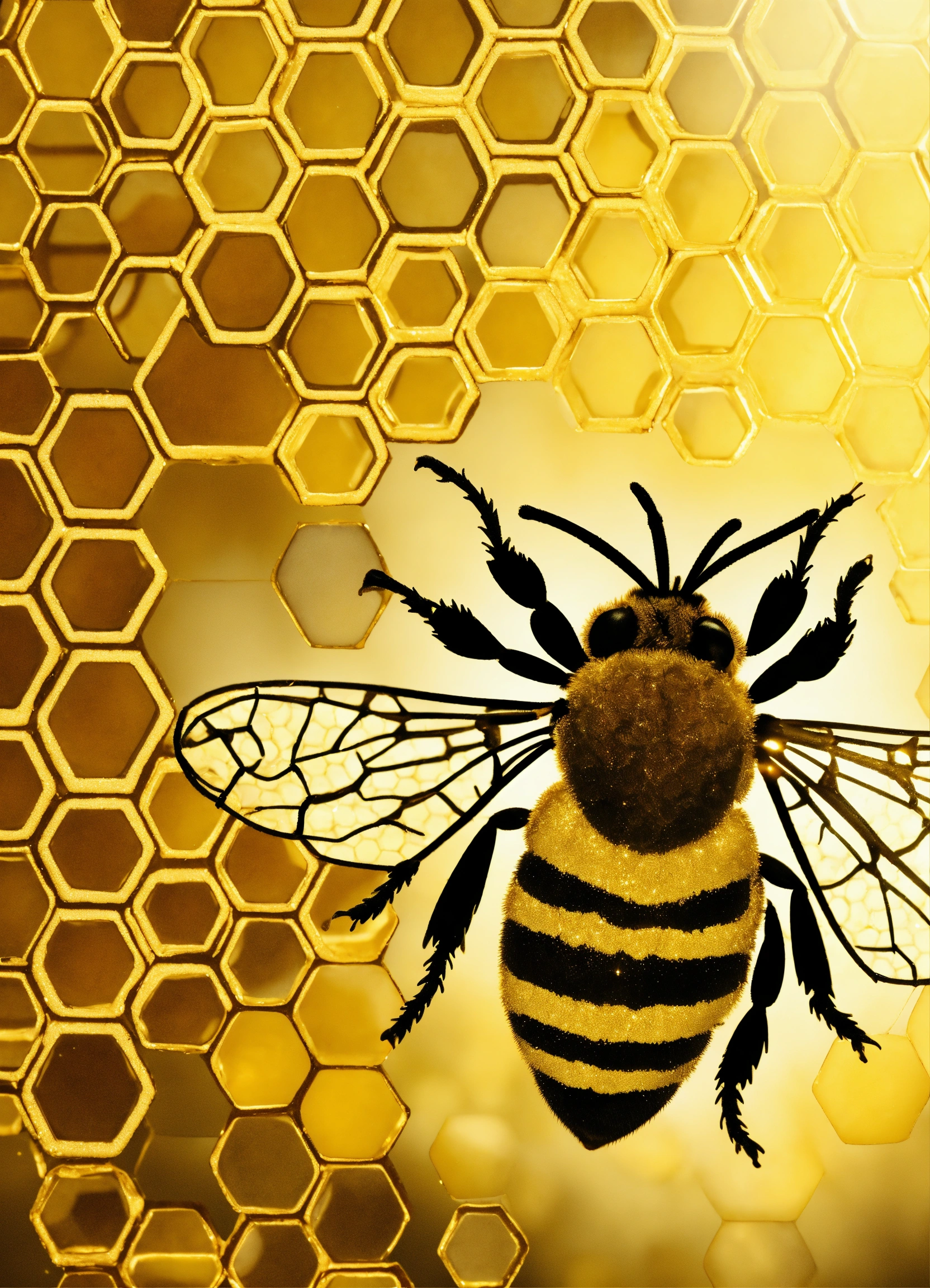 Lexica - Silhouette honey bee with golden honeycomb glitter texture on ...