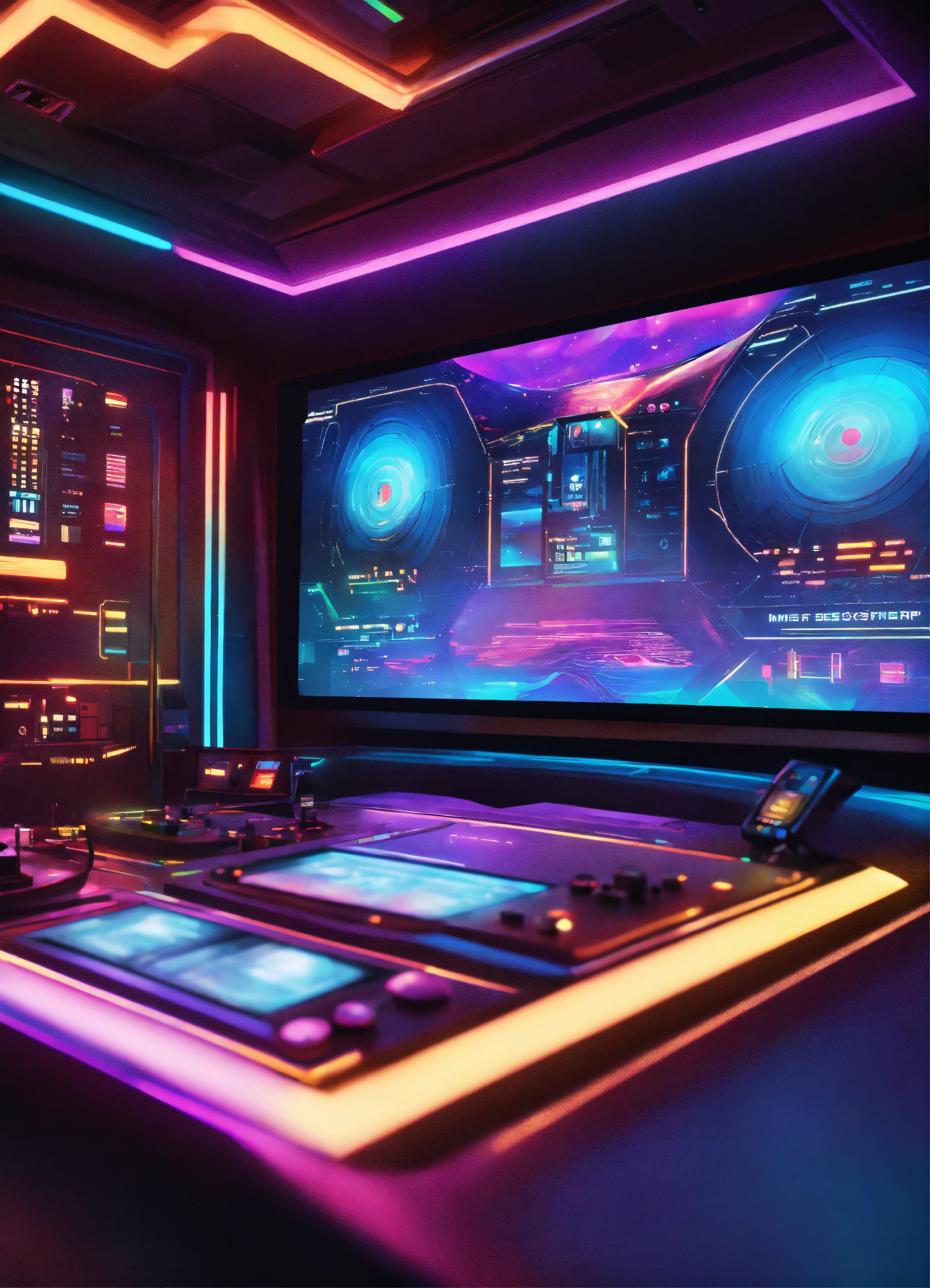 Lexica - Close up of 1 big screen in the center of a bunch of big ...