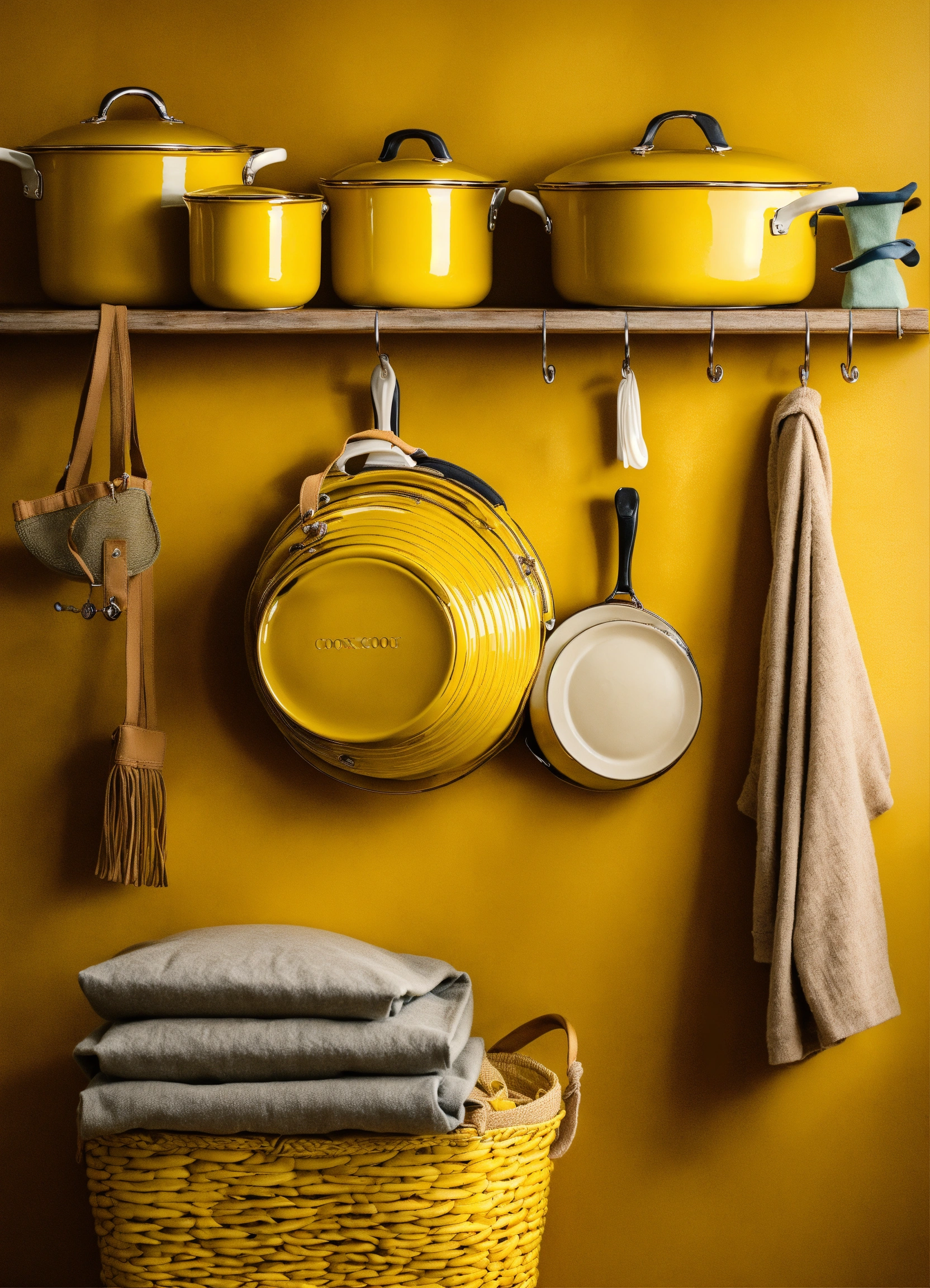 Lexica - Different elements of yellow cookware and a luxury hand bag ...