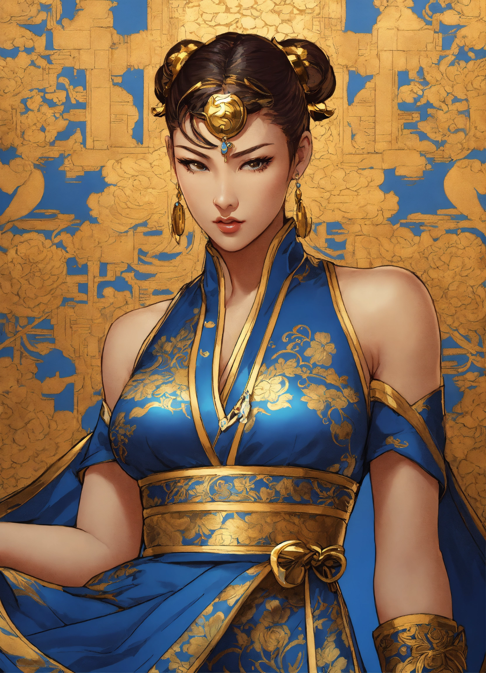 Lexica - Stunning illustration of Chun - Li, in a detailed blue and ...