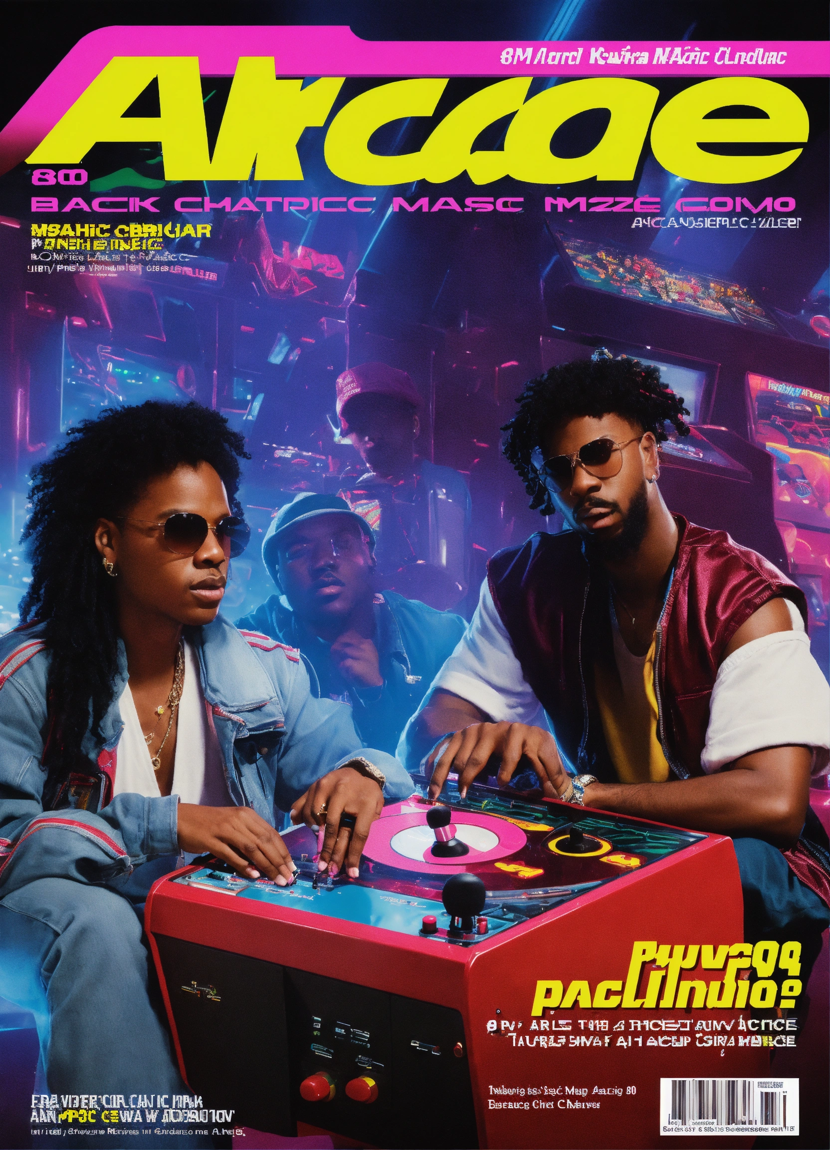 Lexica - 80s arcade black characters making music mpc magazine cover cover