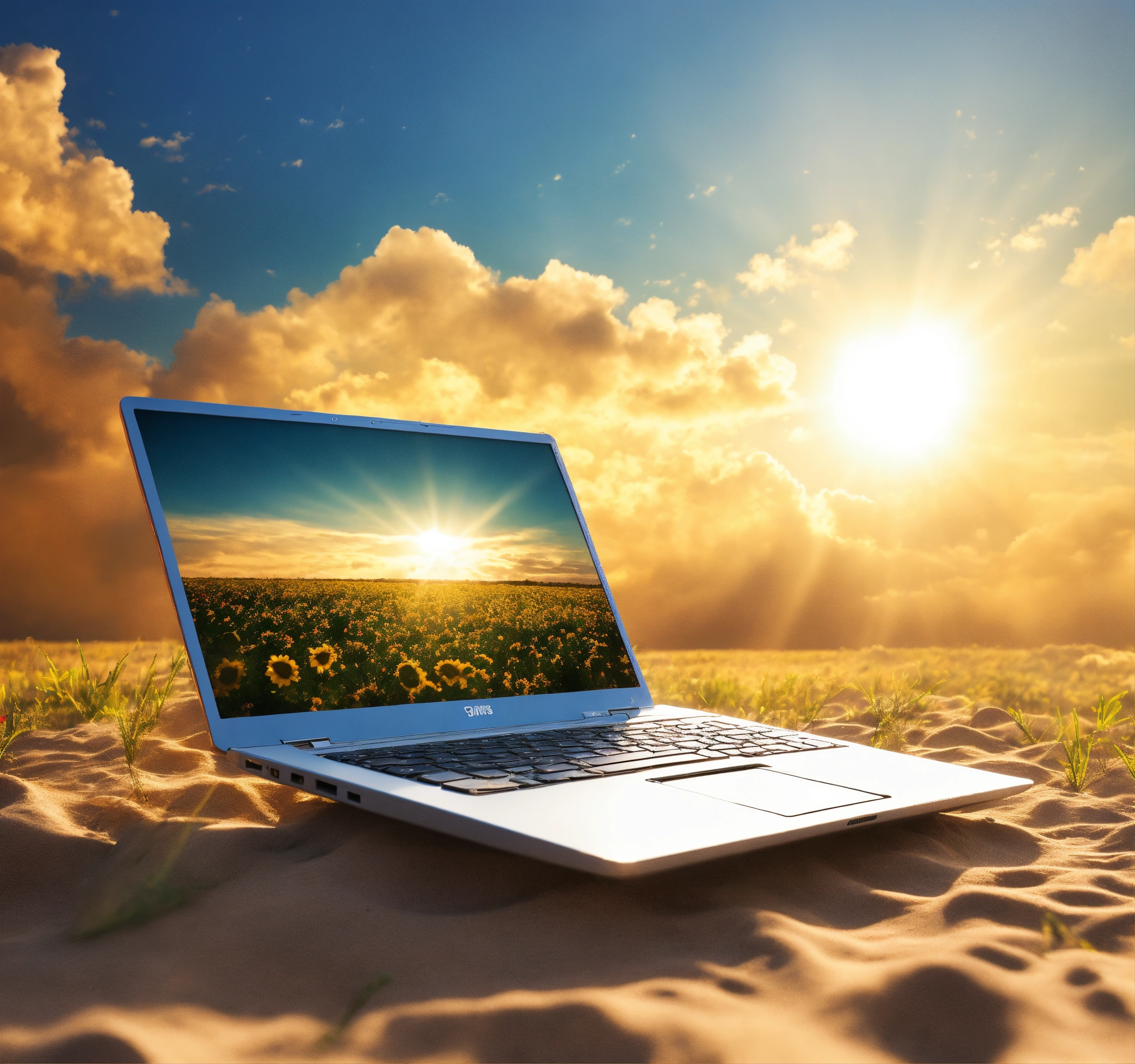 Lexica - Please generate a lively artwork of laptops under sunshine and ...