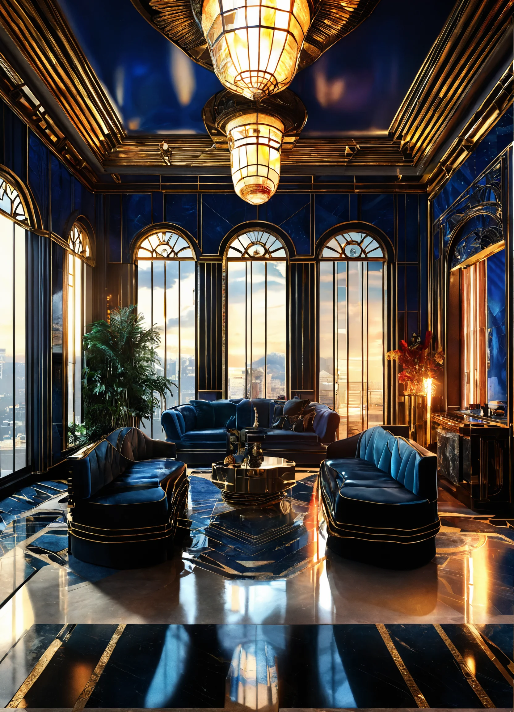 Lexica Beautiful Glam Art Deco giant living room, interior design