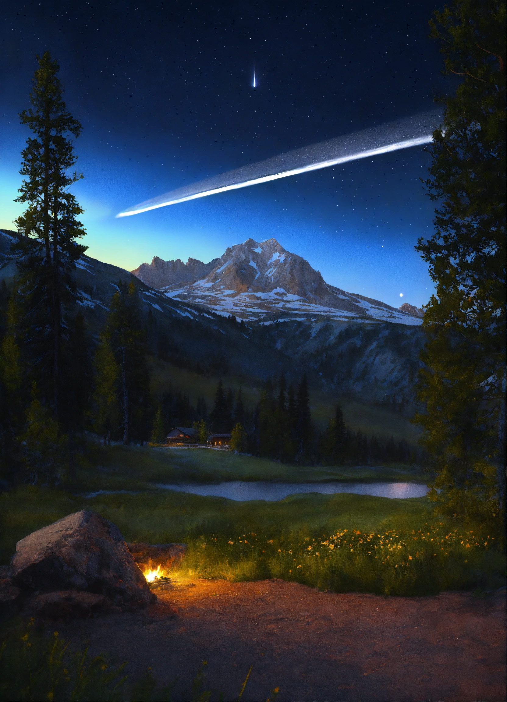 Lexica - Montana mountain night realistic comet