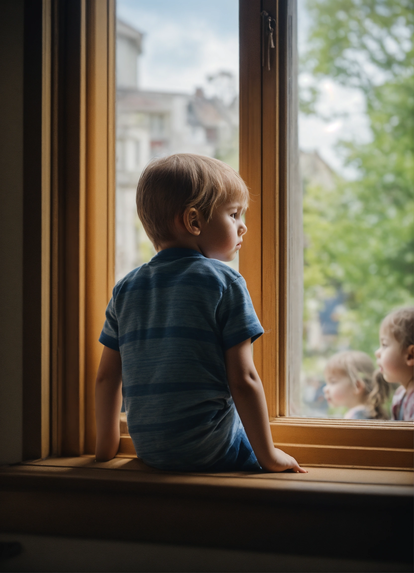 Lexica - A sad child looks out the window as children play outside ...