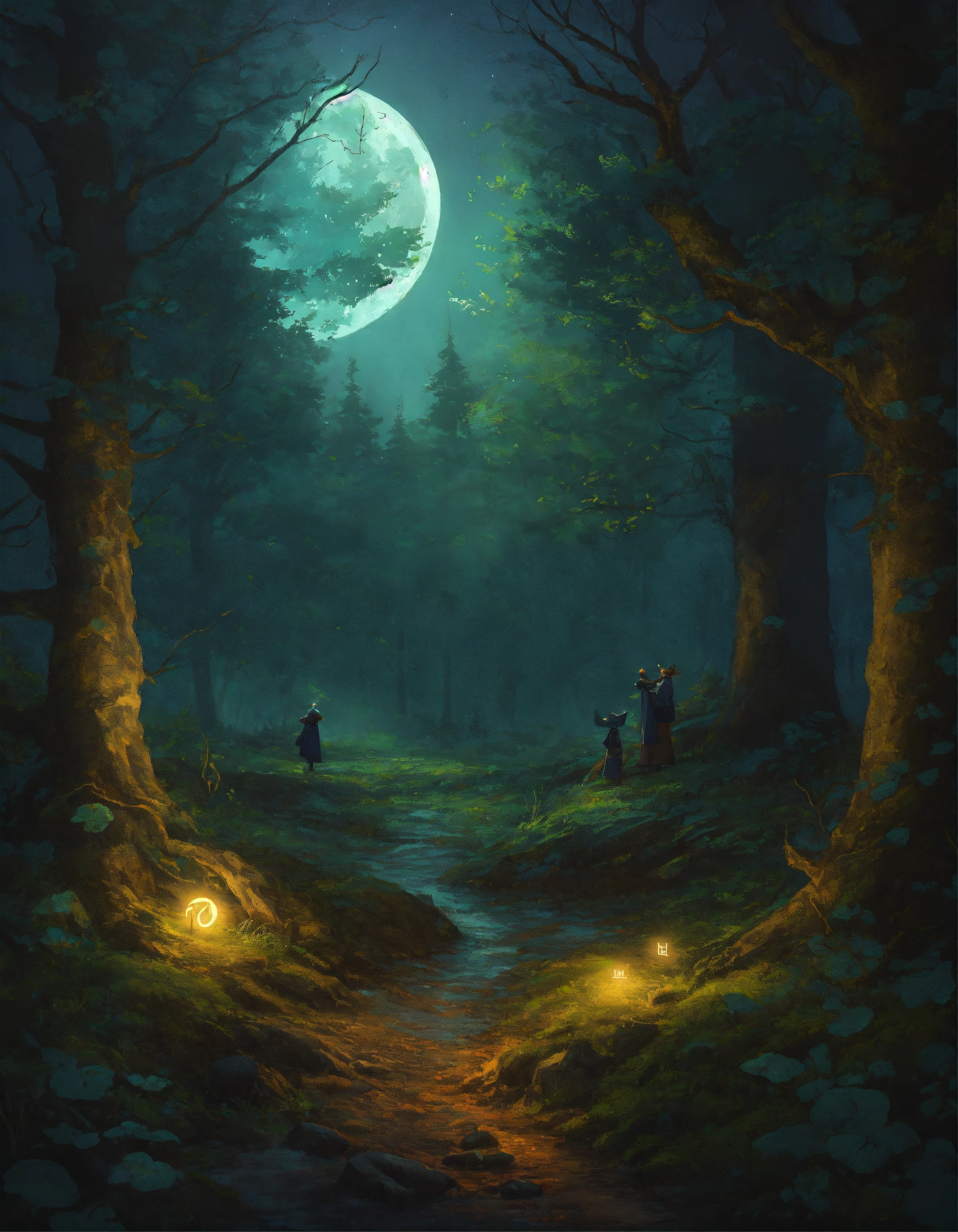 Lexica - A moonlit forest with a cryptic rune.
