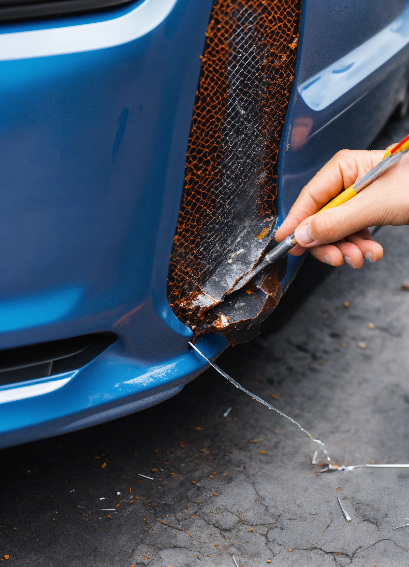 Lexica - Car bumper crack repair process, hiperrealistic
