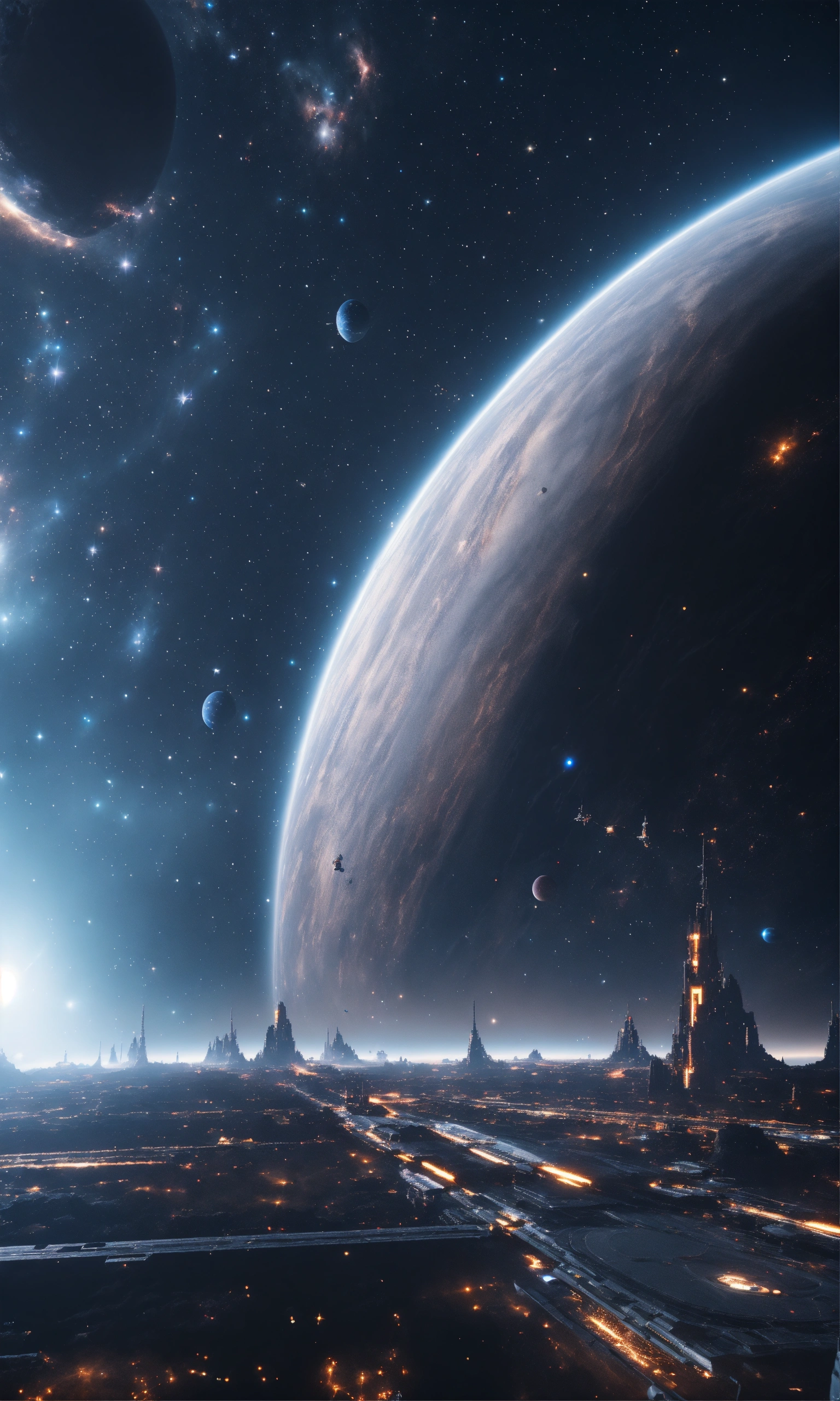 Lexica - Zoom out of white intergalactic space port flying in starry ...