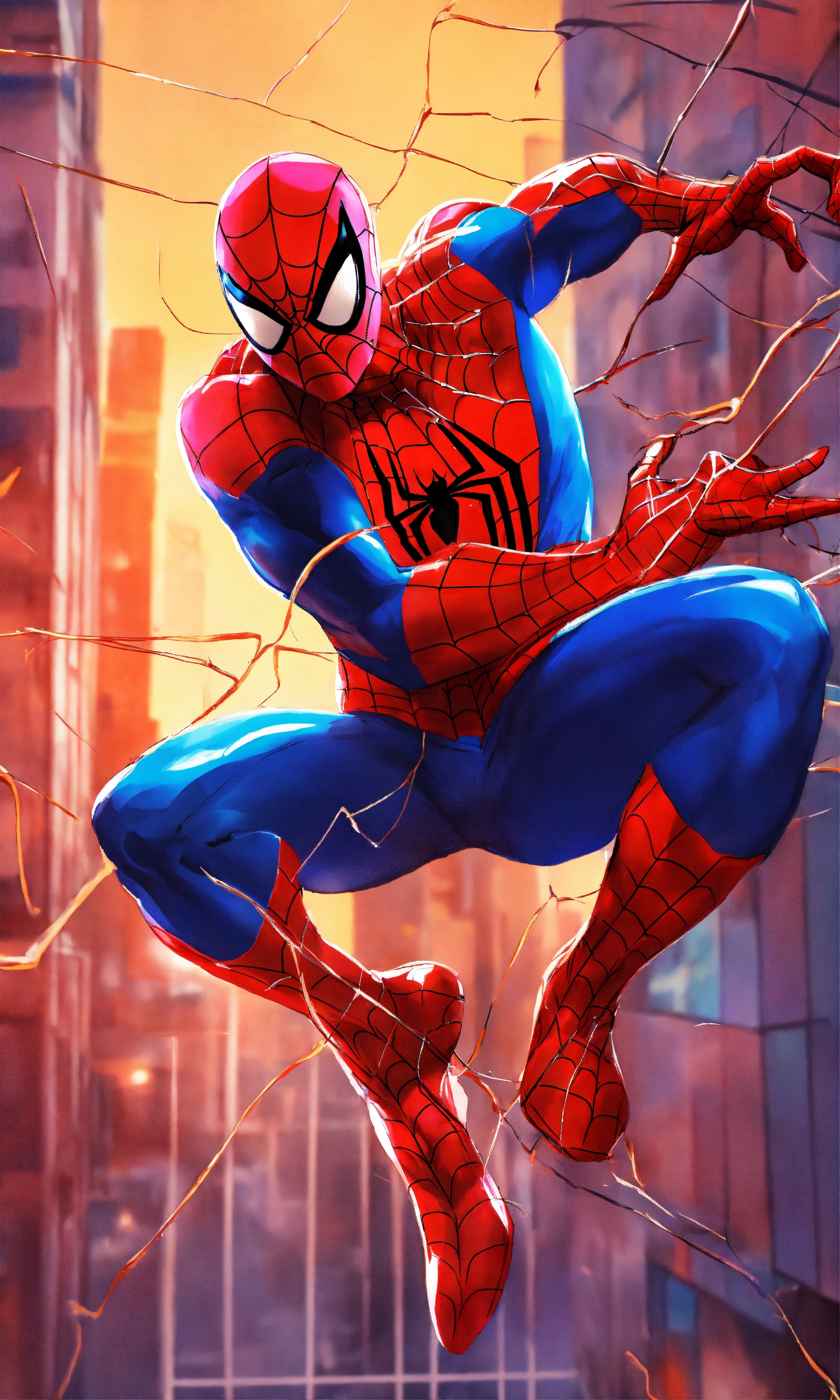 Lexica - Spiderman fighting, colorful background, 2D render