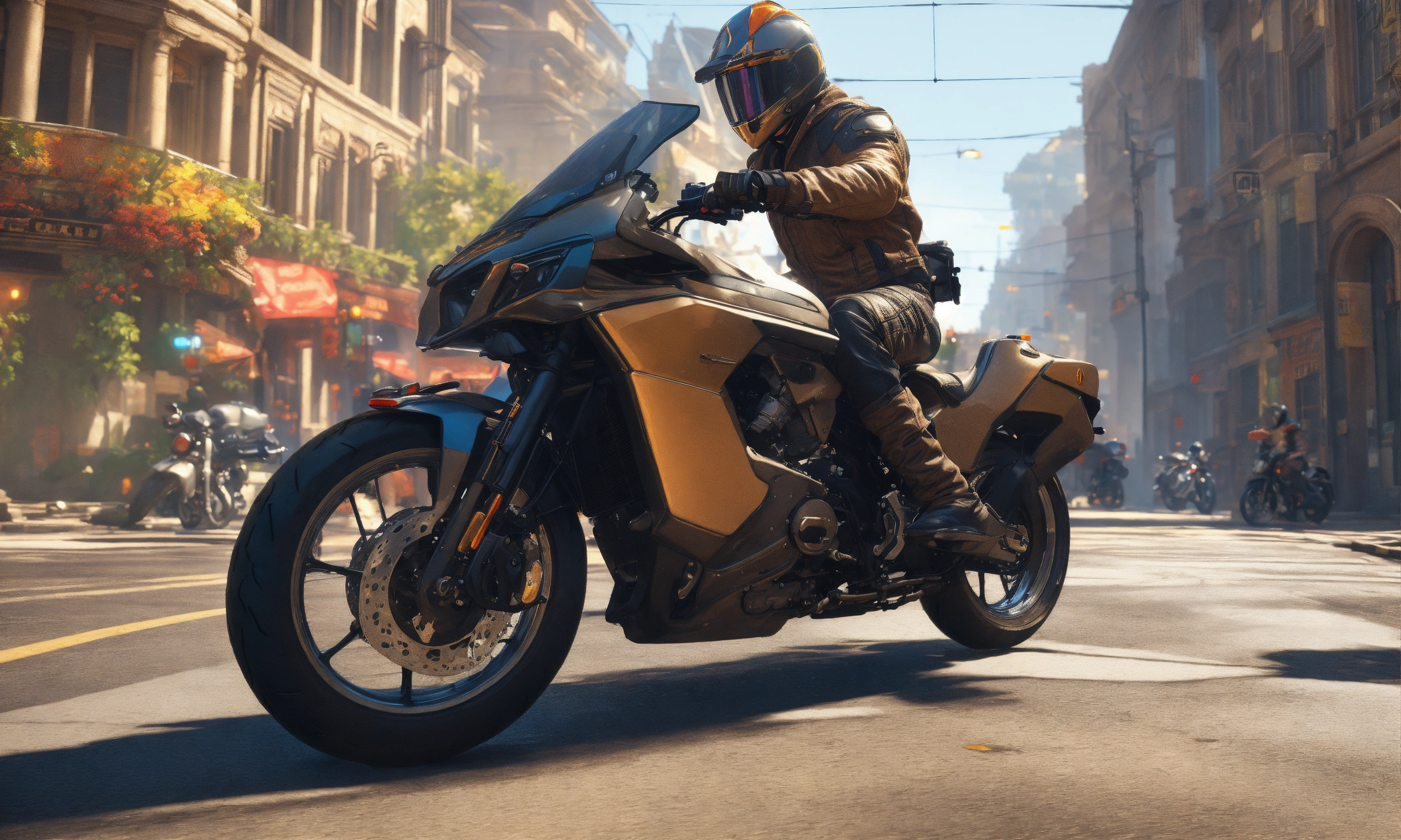 Lexica - Motorcycle carrying load. Street. City. , Artgerm, WLOP ...