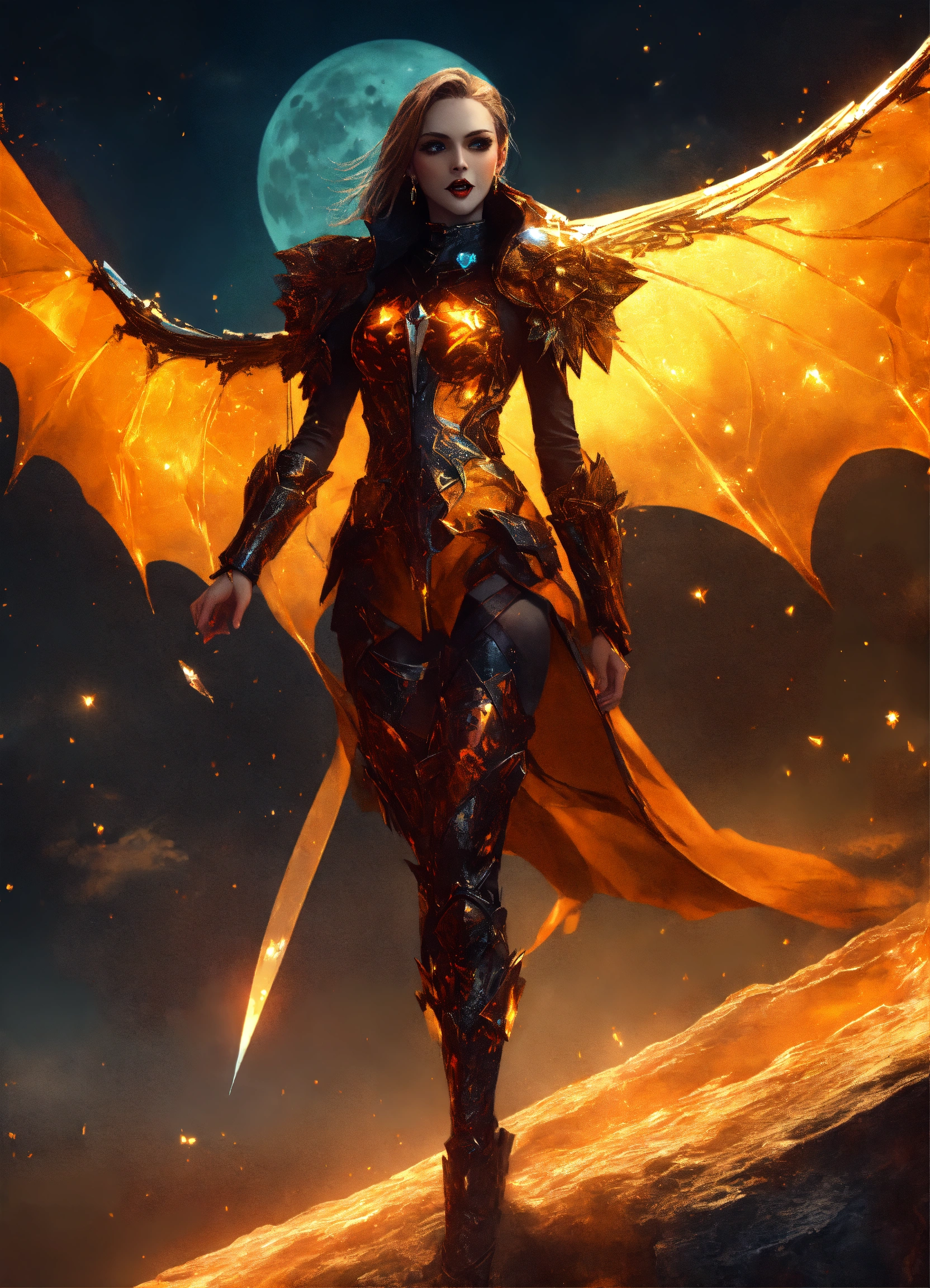 Lexica - A scary futuristic vampire with crystal armor flying, moonlit ...