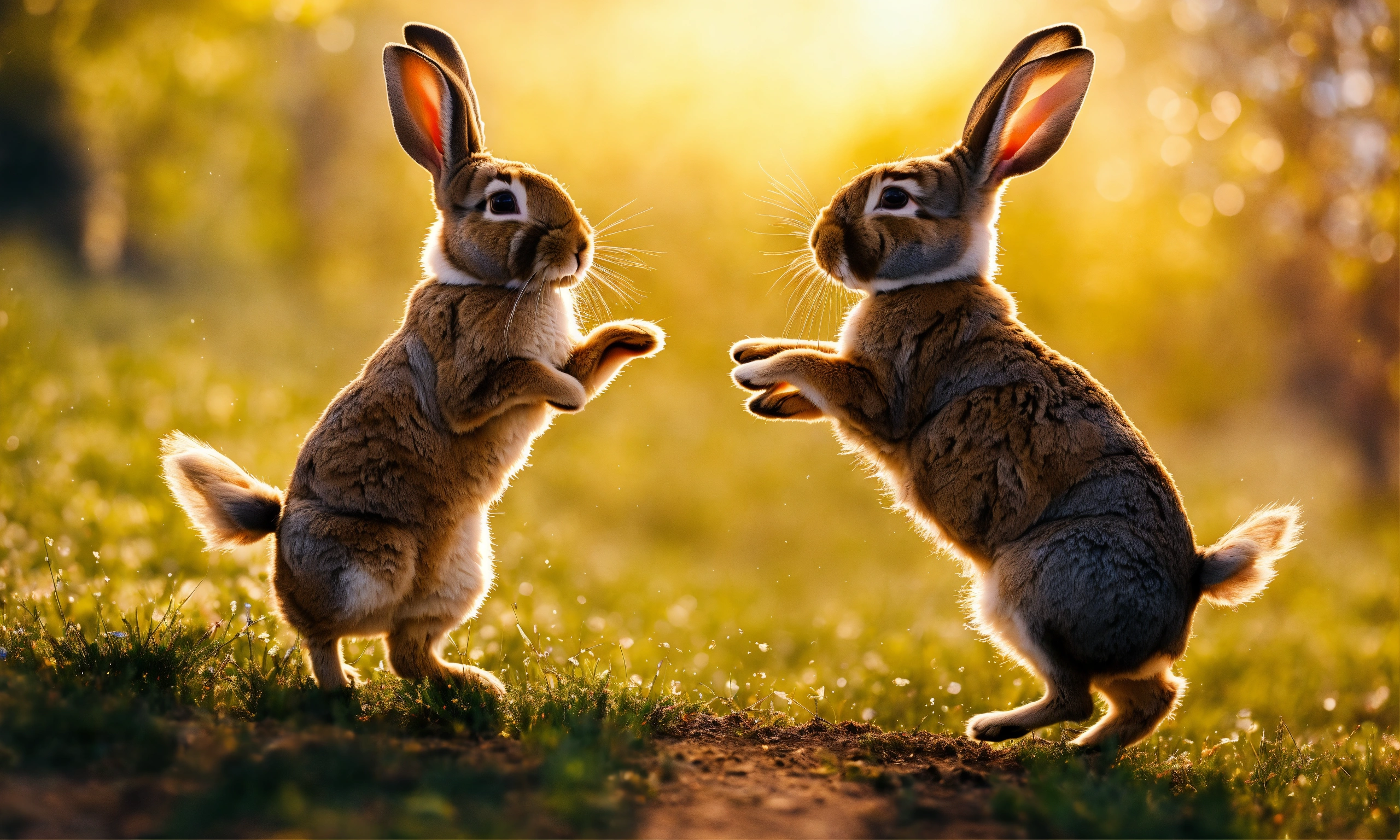 Lexica - 3 rabbits jumping around on a lovely background