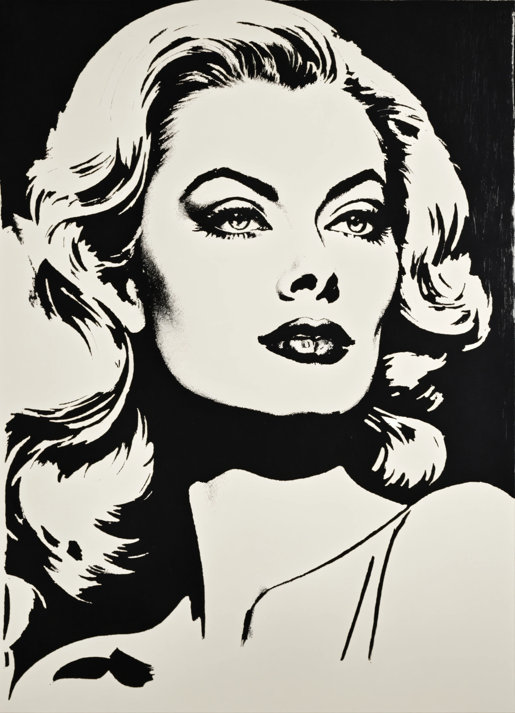 Lexica - Black and white linocut, Anita Ekberg, very simple, very ...