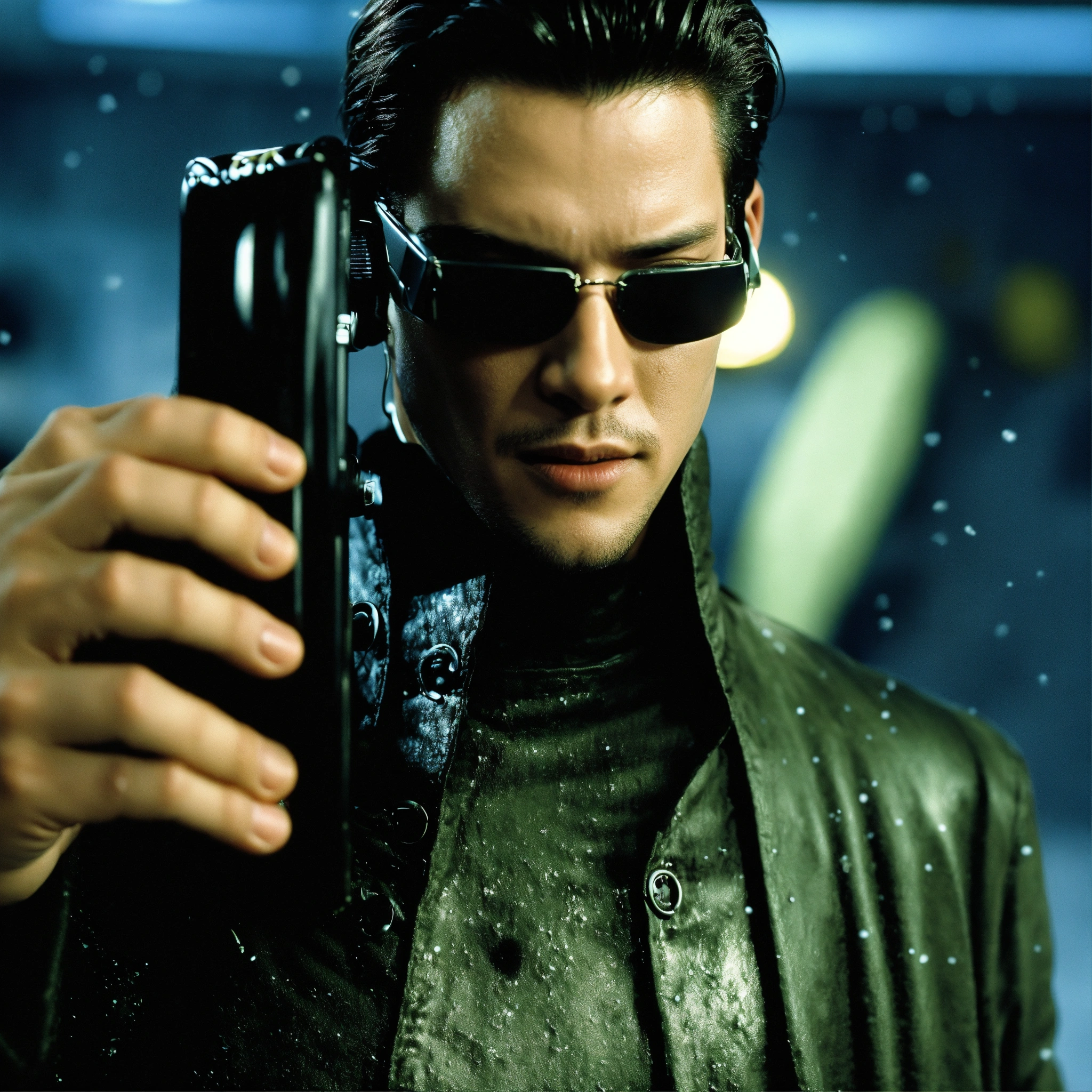 Lexica - Neo from the matrix is frozen, he is calling on an ice phone